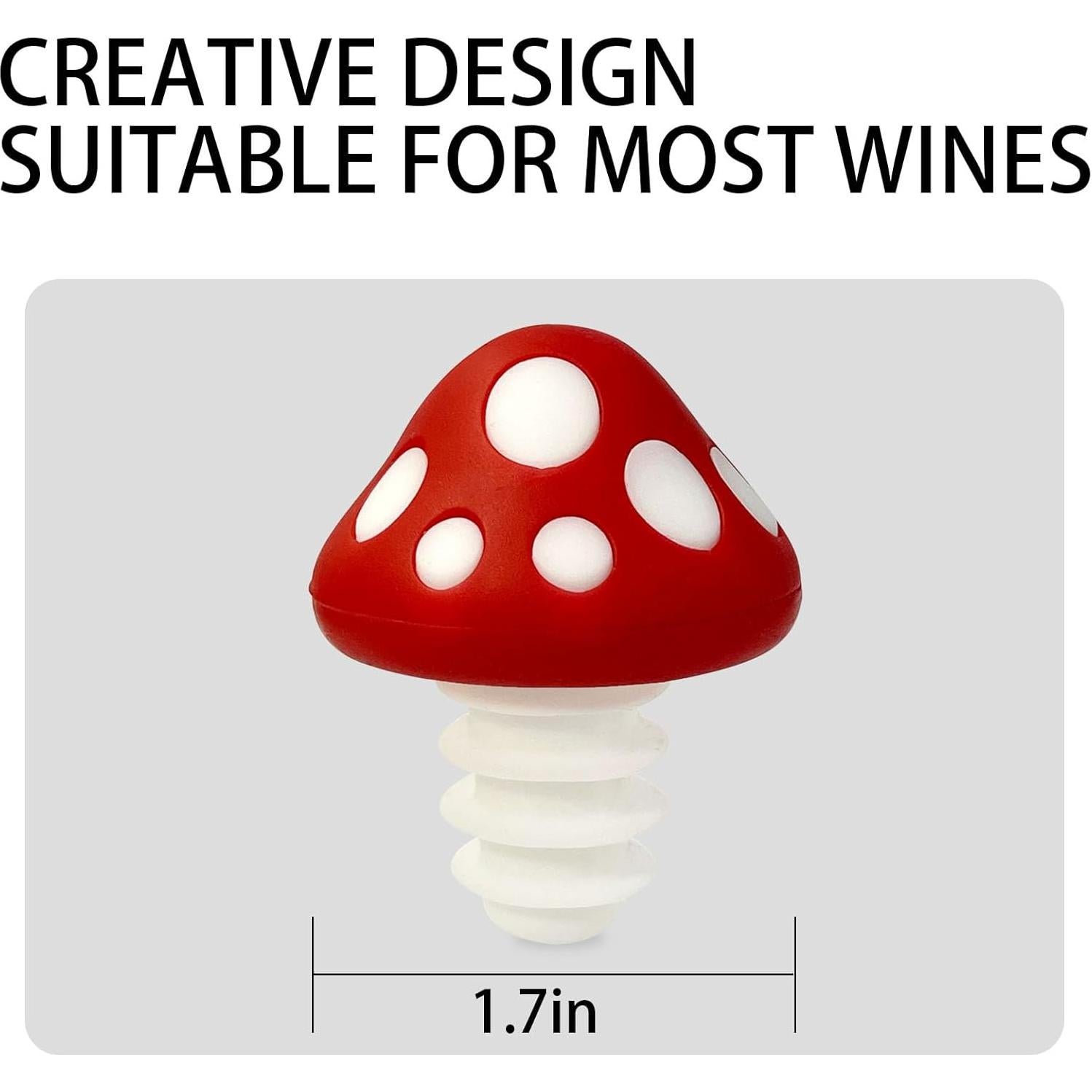 Tapones de Vino de Champiñón Rojo - Set de 2 Accesorios de Cocina