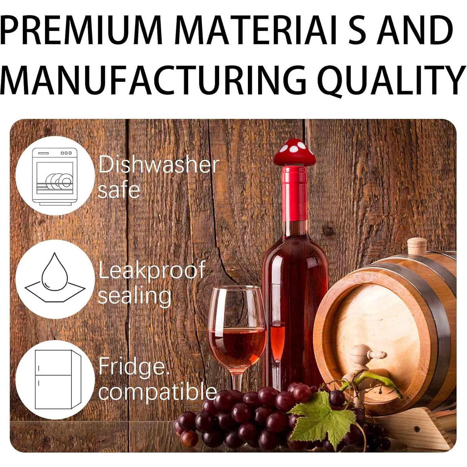 Tapones de Vino de Champiñón Rojo - Set de 2 Accesorios de Cocina