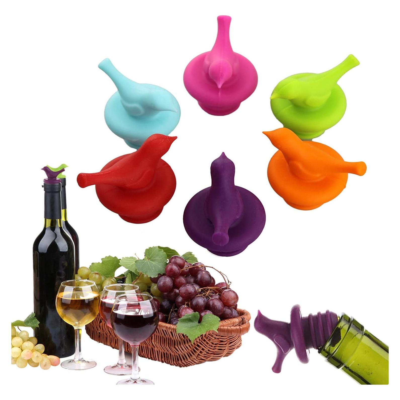 Tapones de Botella de Vino Pajarito OMDBAGD Set de 6 Silicona
