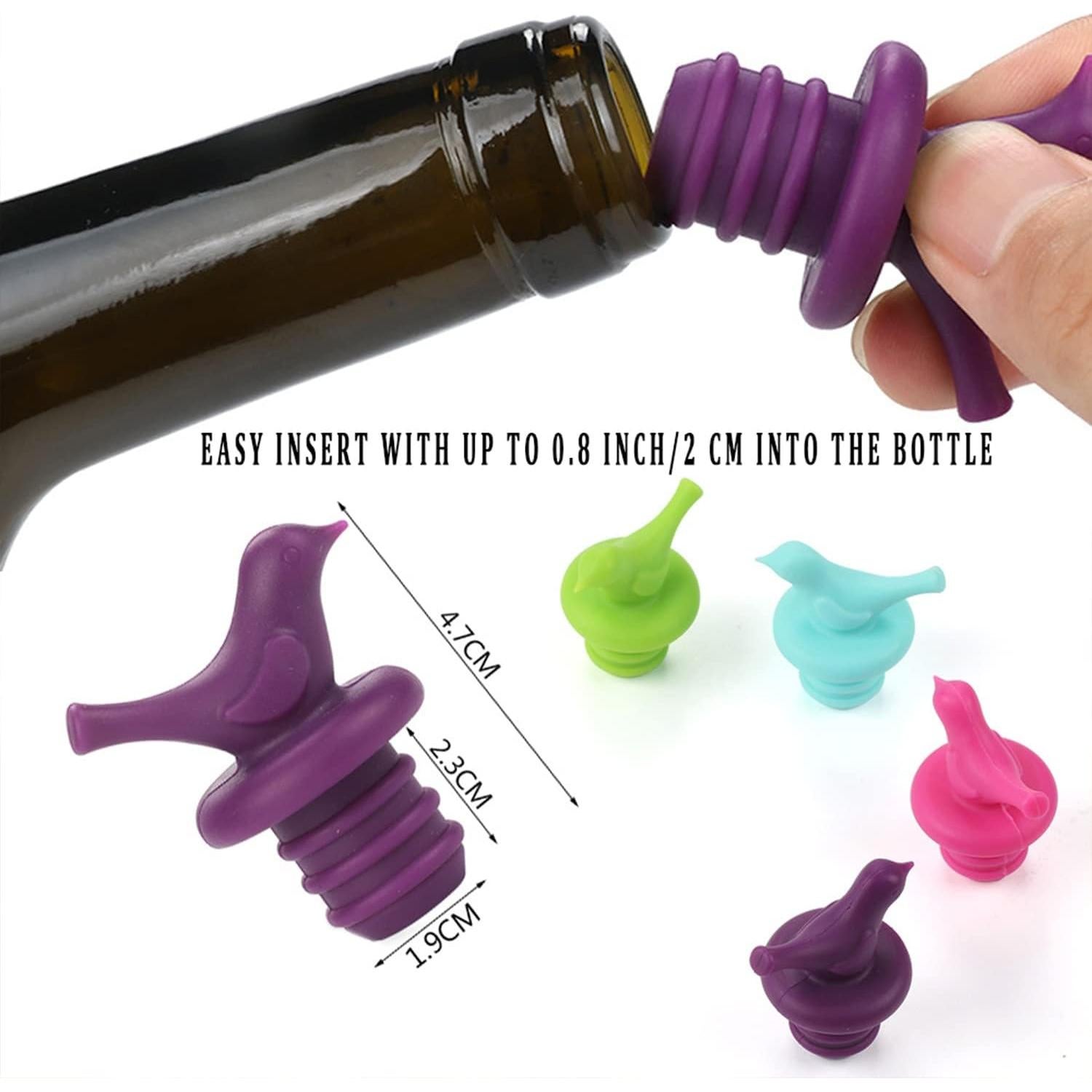Tapones de Botella de Vino Pajarito OMDBAGD Set de 6 Silicona