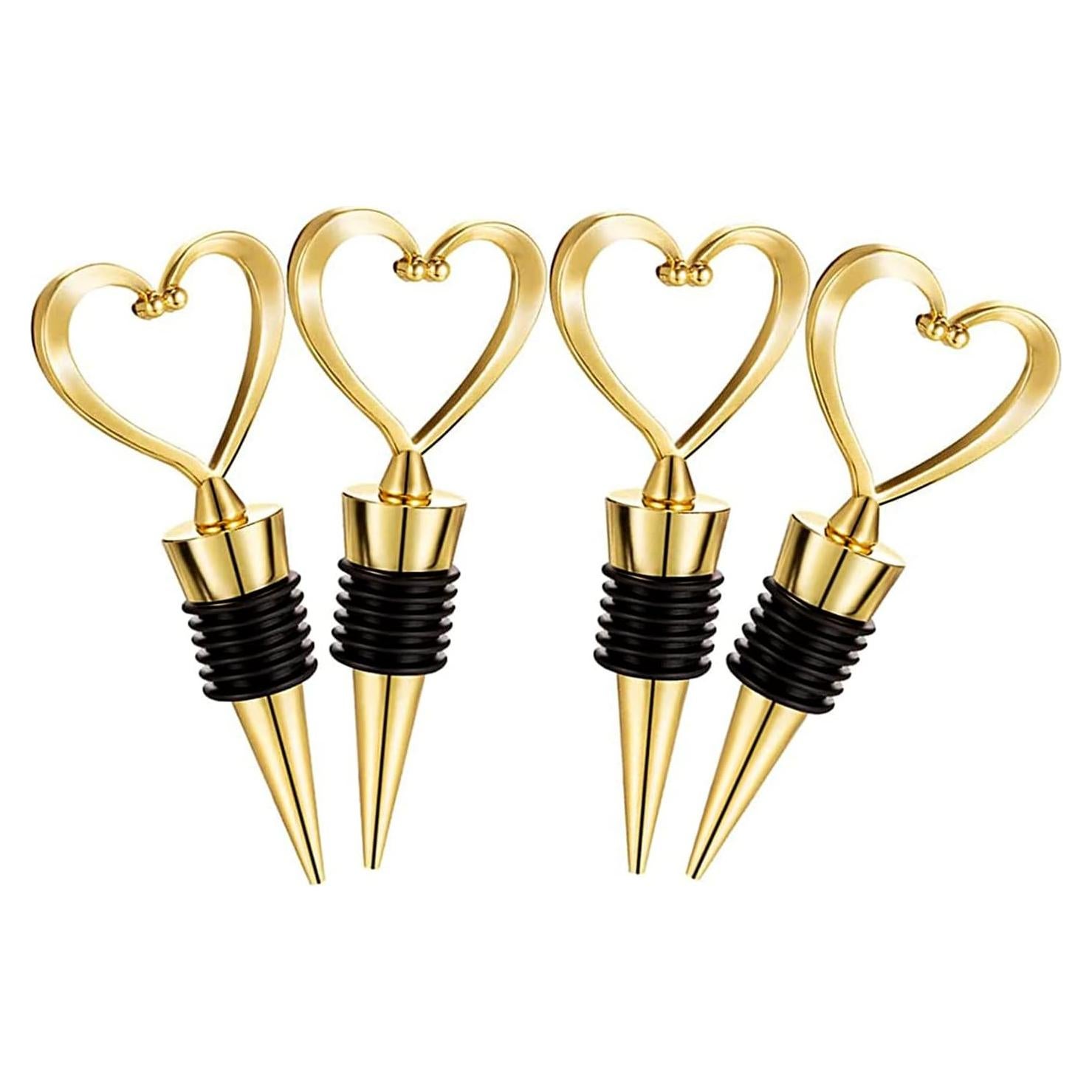 4 Tapones de Vino Booge Acero Inoxidable Corazón Dorado