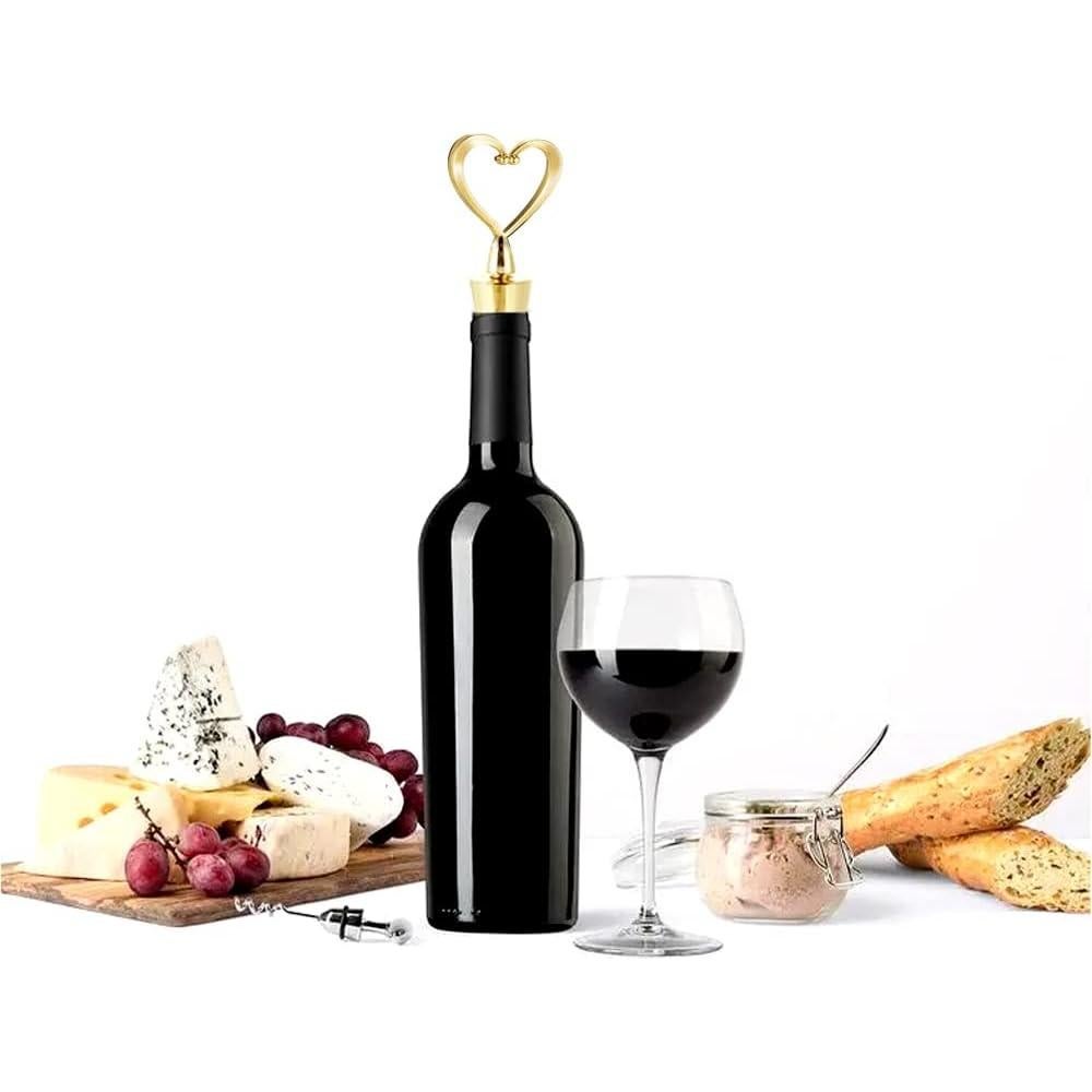 4 Tapones de Vino Booge Acero Inoxidable Corazón Dorado
