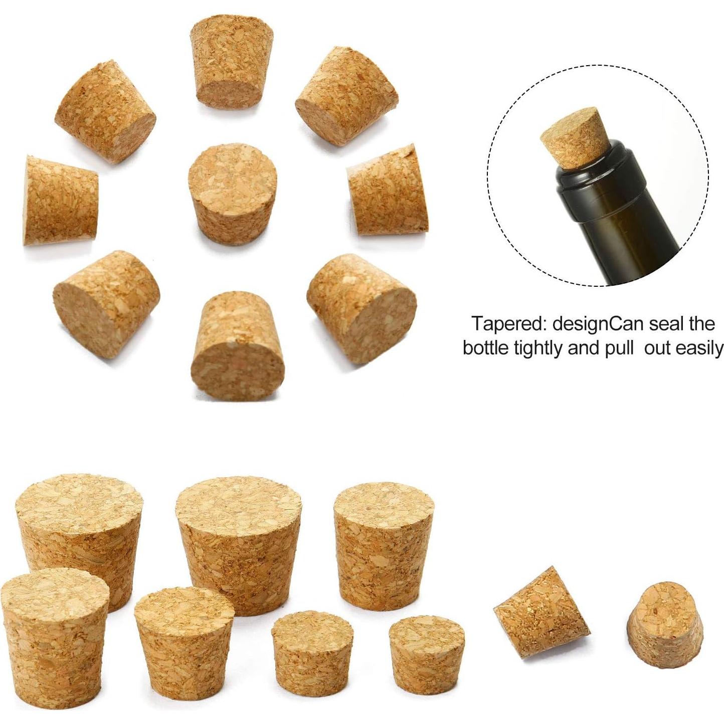 Jetec 100 Tapones de Corcho Cónicos para Botellas - 10 Tamaños