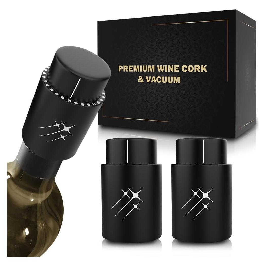 Juego de 2 Tapones de Vino al Vacío LUX - Sello a Prueba de Fugas