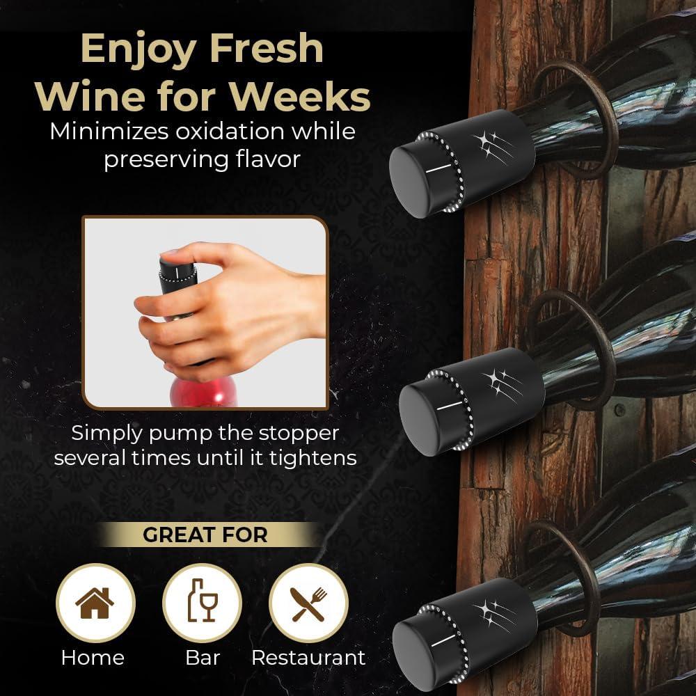 Juego de 2 Tapones de Vino al Vacío LUX - Sello a Prueba de Fugas