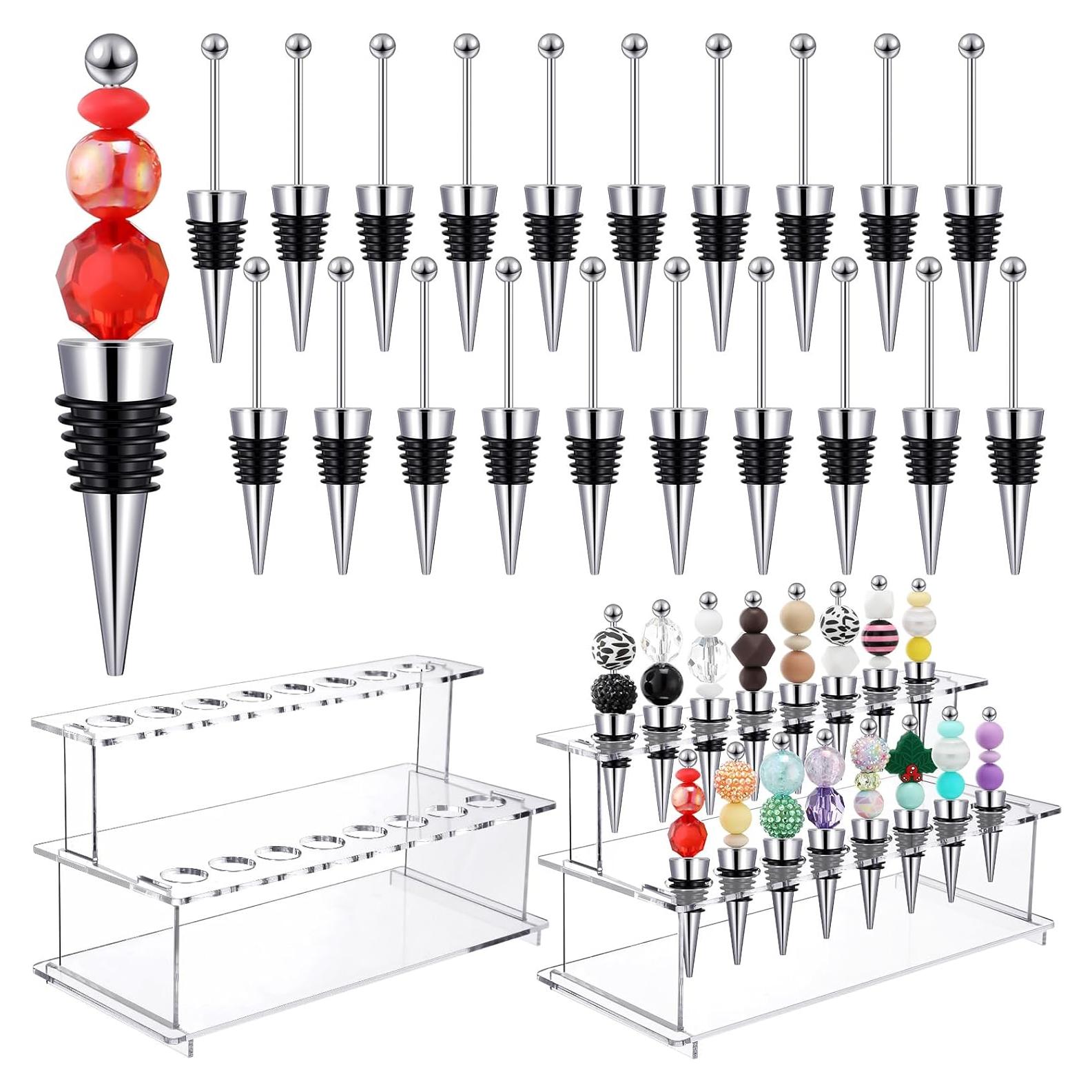 20 Tapones de Vino Beadable Menkxi y Soporte Acrílico 2 Niveles
