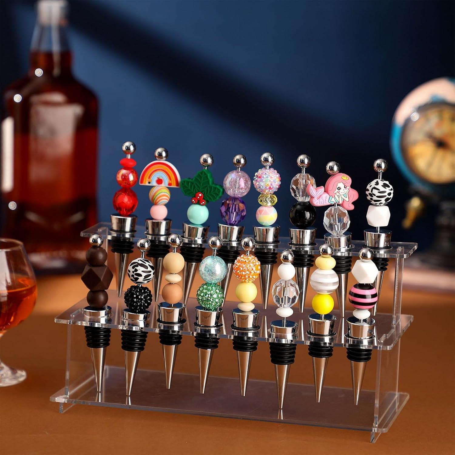 20 Tapones de Vino Beadable Menkxi y Soporte Acrílico 2 Niveles