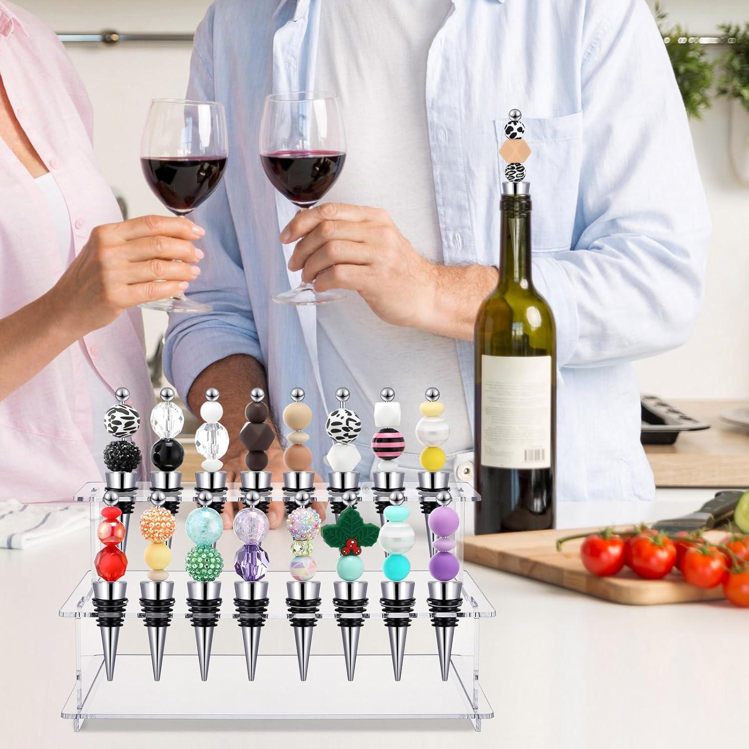 20 Tapones de Vino Beadable Menkxi y Soporte Acrílico 2 Niveles