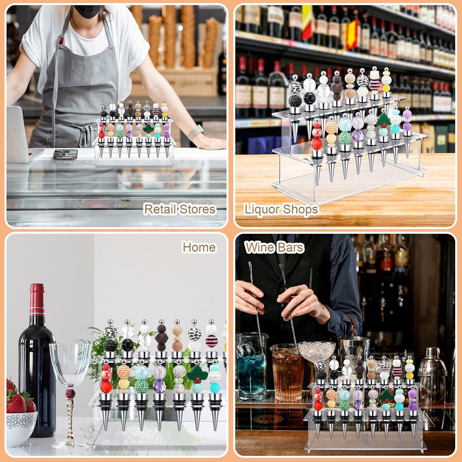 20 Tapones de Vino Beadable Menkxi y Soporte Acrílico 2 Niveles