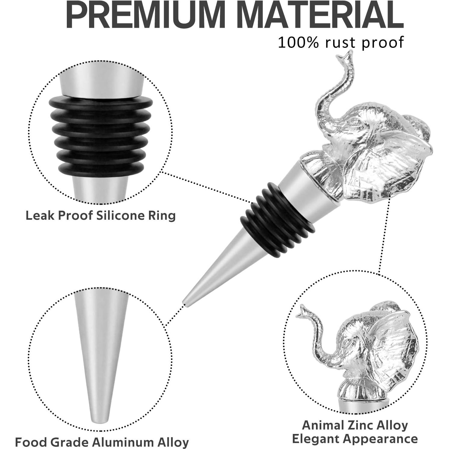 Tapones de Vino Herseme Elefante Plateado - 4 Piezas