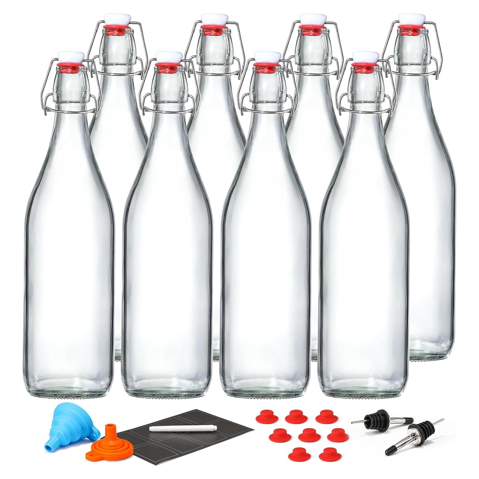 Paquete de 8 Botellas de Vidrio AOZITA 1L con Tapa Swing