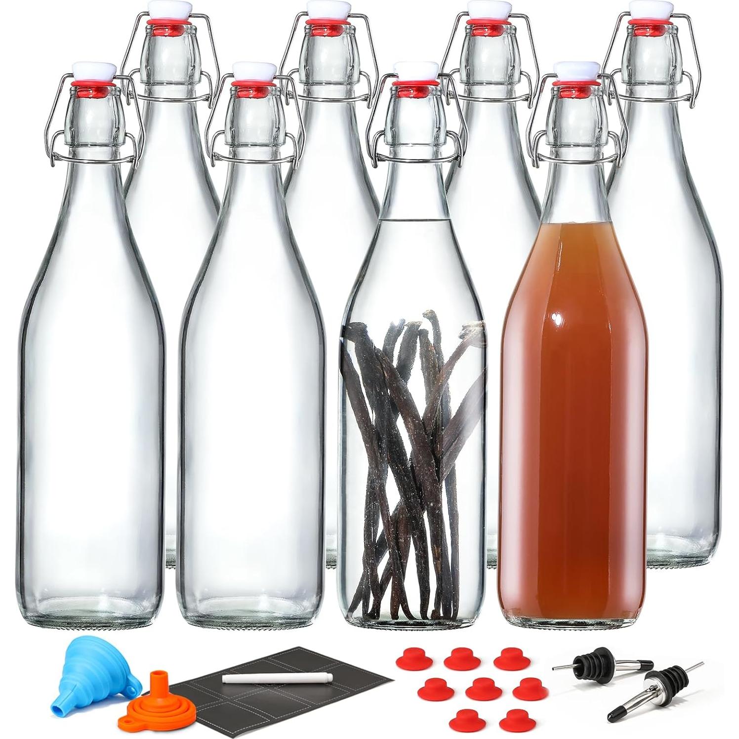 Paquete de 8 Botellas de Vidrio AOZITA 1L con Tapa Swing