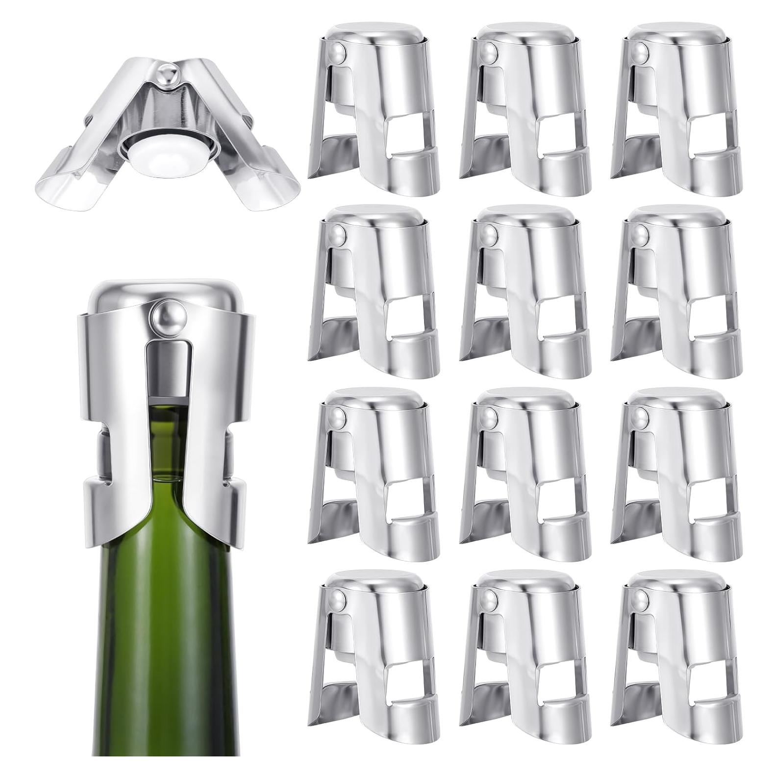 12 Tapones de Champagne Tobeelec Acero Inoxidable Reutilizables