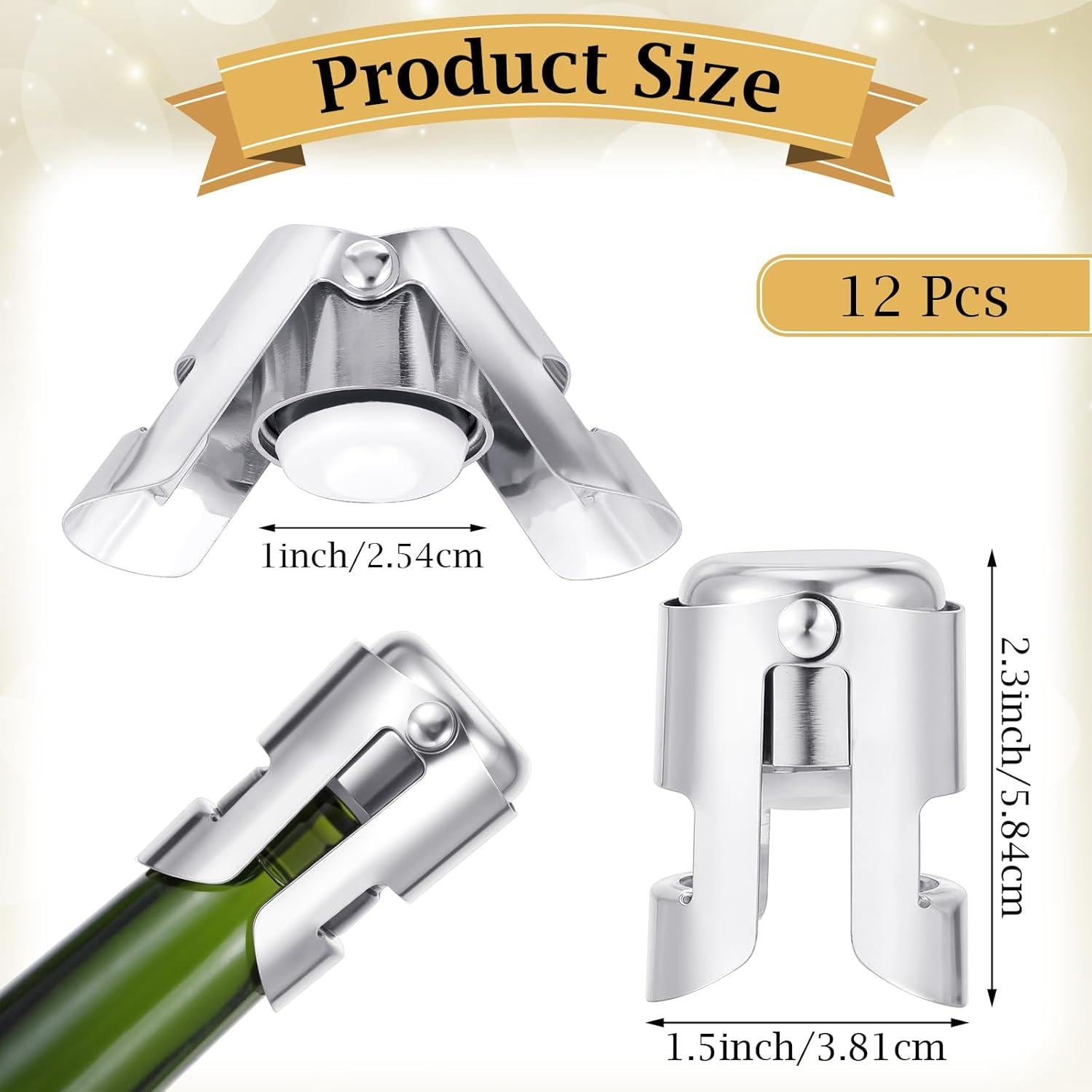 12 Tapones de Champagne Tobeelec Acero Inoxidable Reutilizables