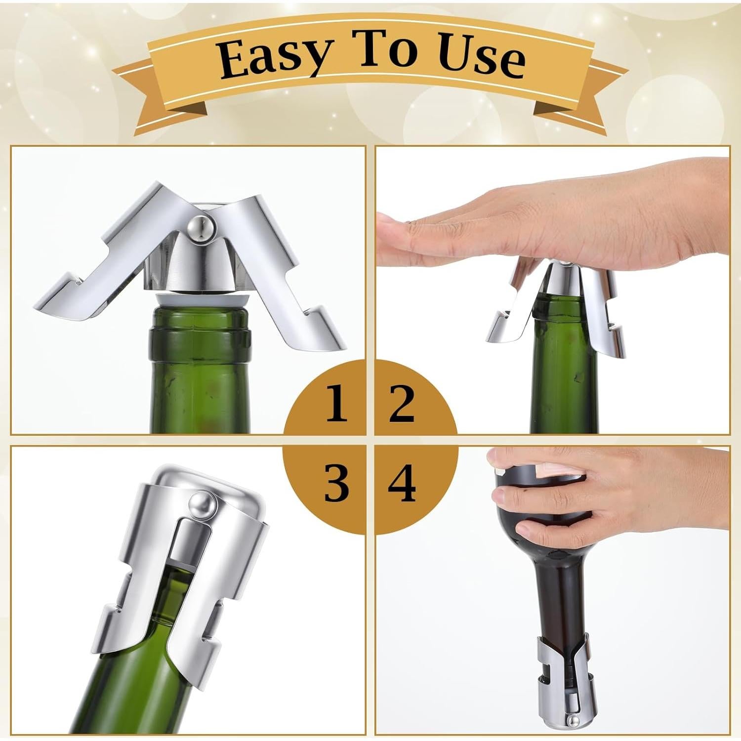 12 Tapones de Champagne Tobeelec Acero Inoxidable Reutilizables