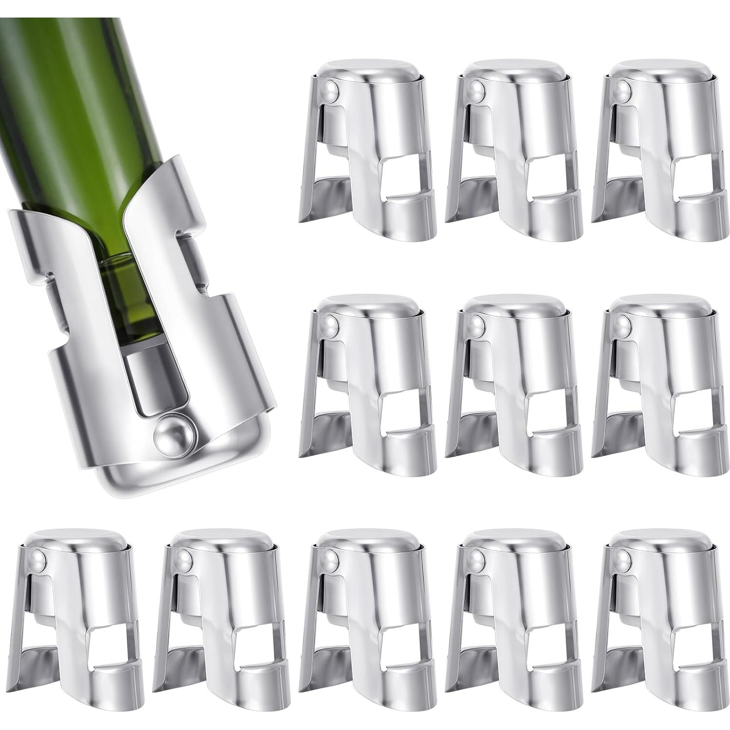 12 Tapones de Champagne Tobeelec Acero Inoxidable Reutilizables