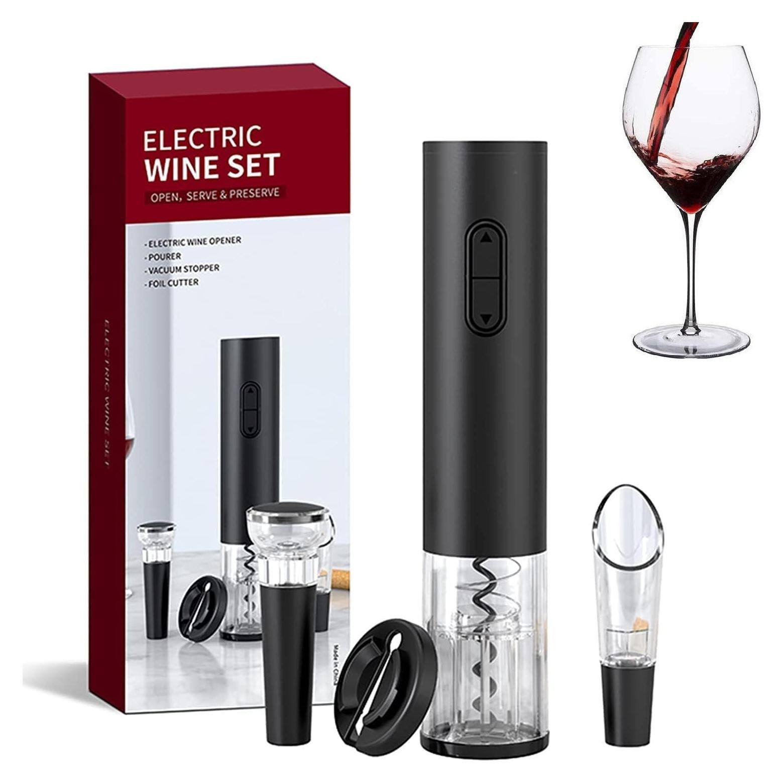 Abridor de Vino Eléctrico Genérico con Cortador y Tapón 4 en 1