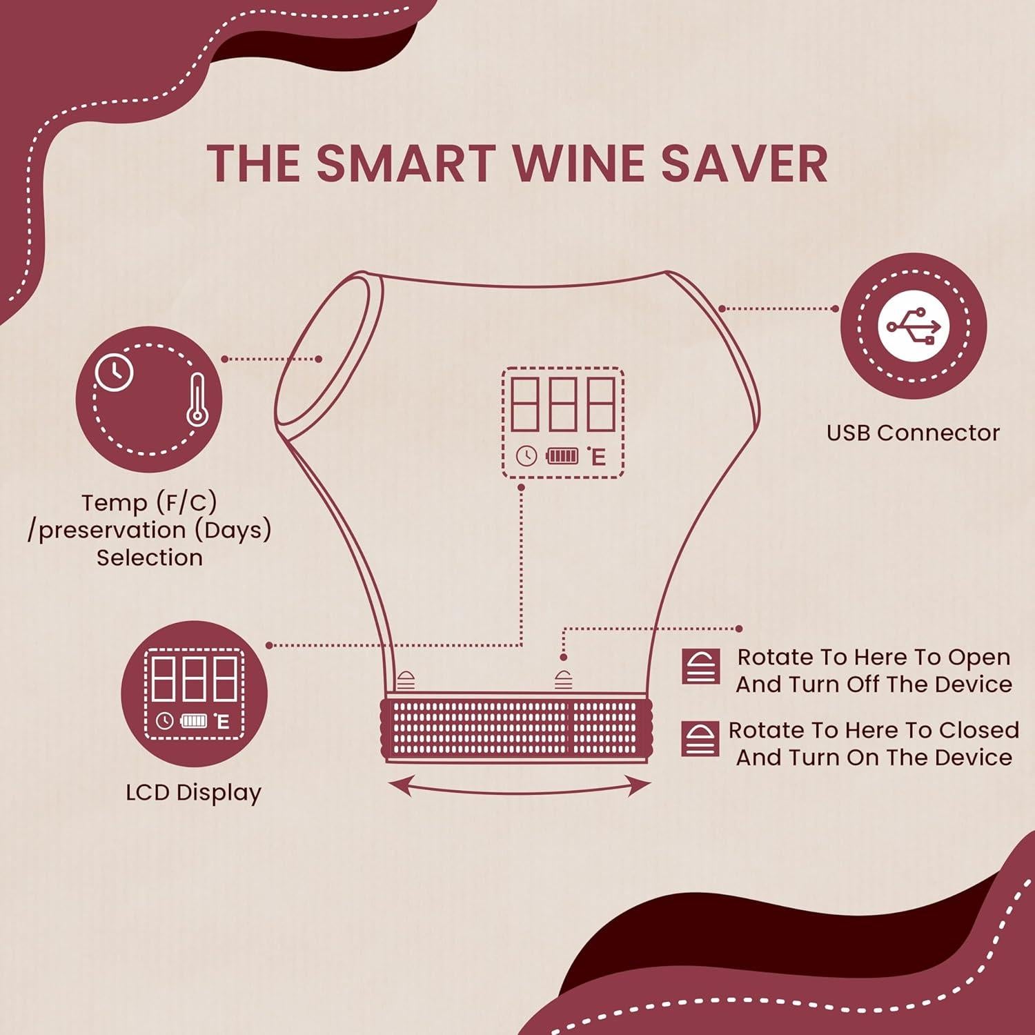 Tapón de Vino Inteligente Genérico con Bomba de Vacío - 2 Tapones