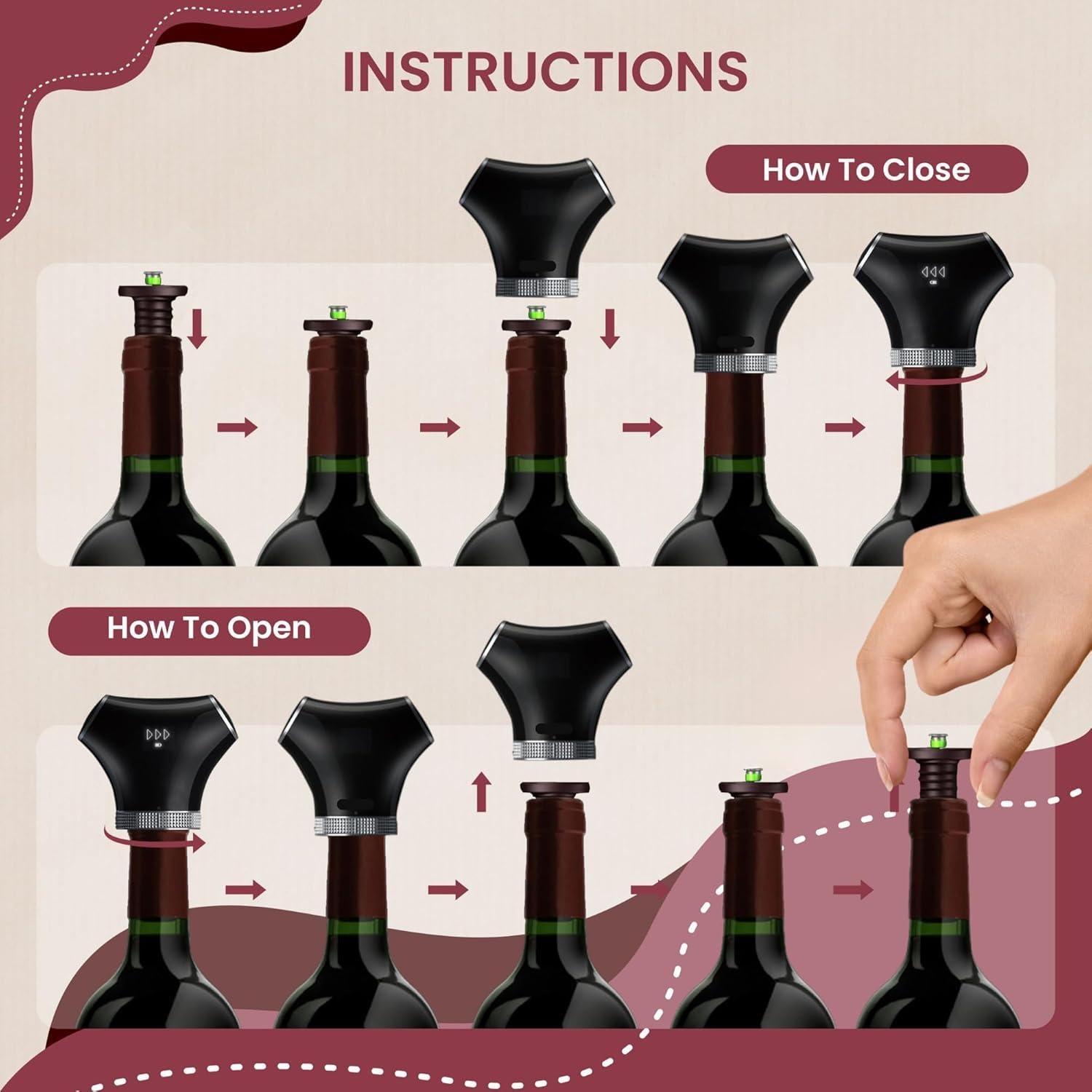 Tapón de Vino Inteligente Genérico con Bomba de Vacío - 2 Tapones