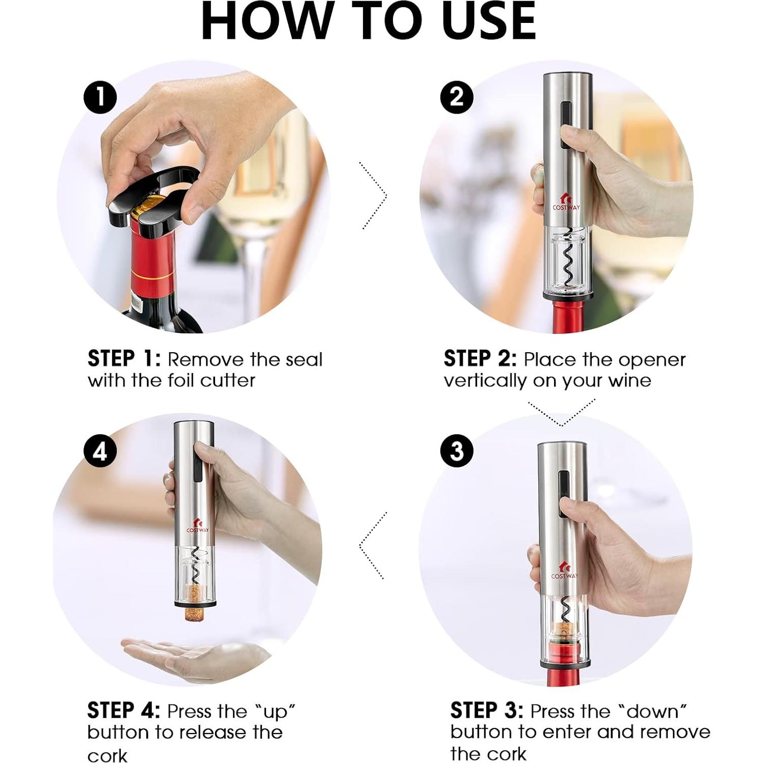 Juego de Abridor de Botellas de Vino Eléctrico COSTWAY 6 en 1