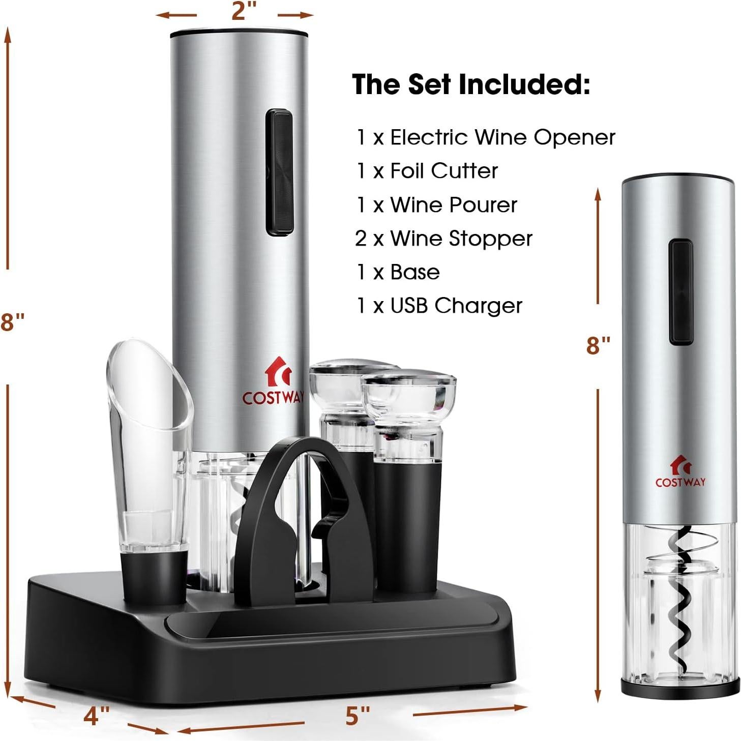 Juego de Abridor de Botellas de Vino Eléctrico COSTWAY 6 en 1