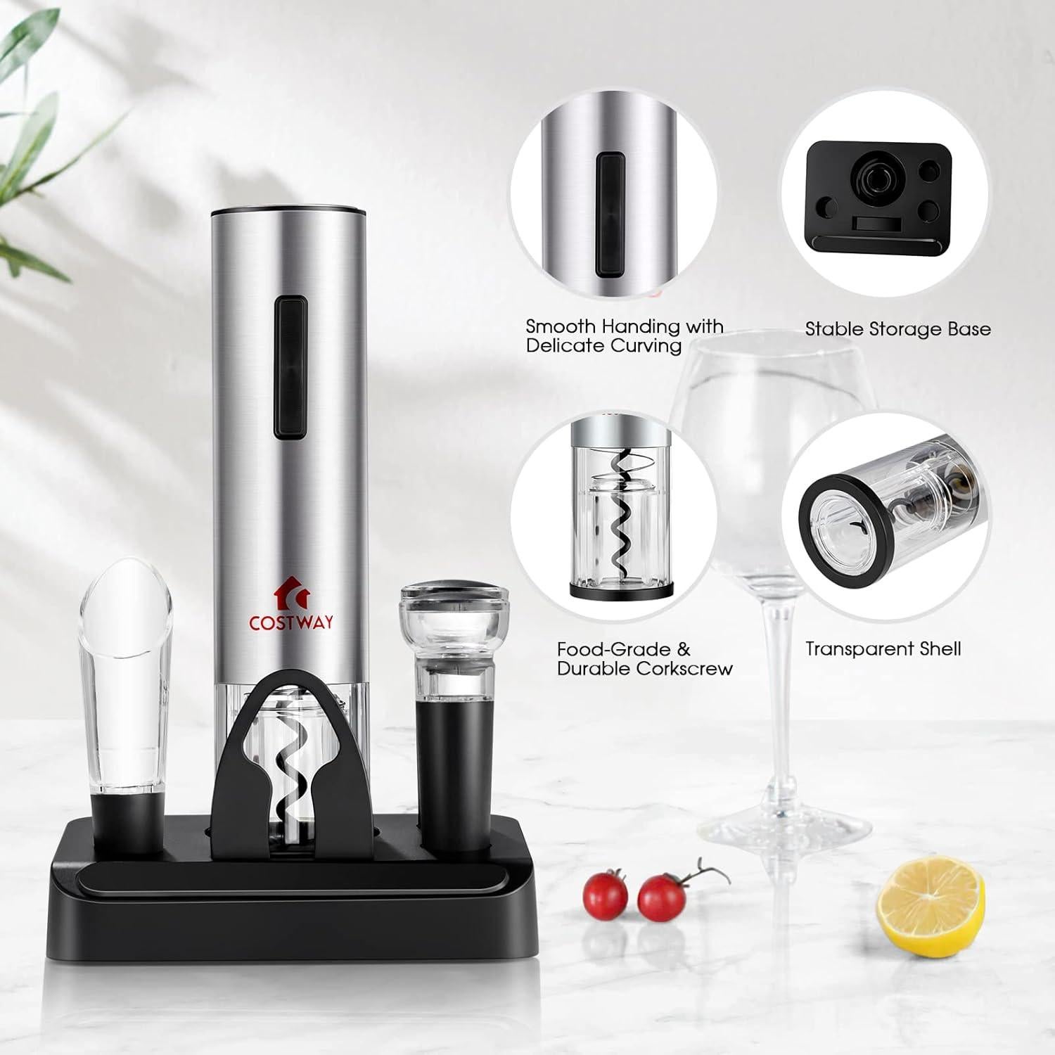 Juego de Abridor de Botellas de Vino Eléctrico COSTWAY 6 en 1