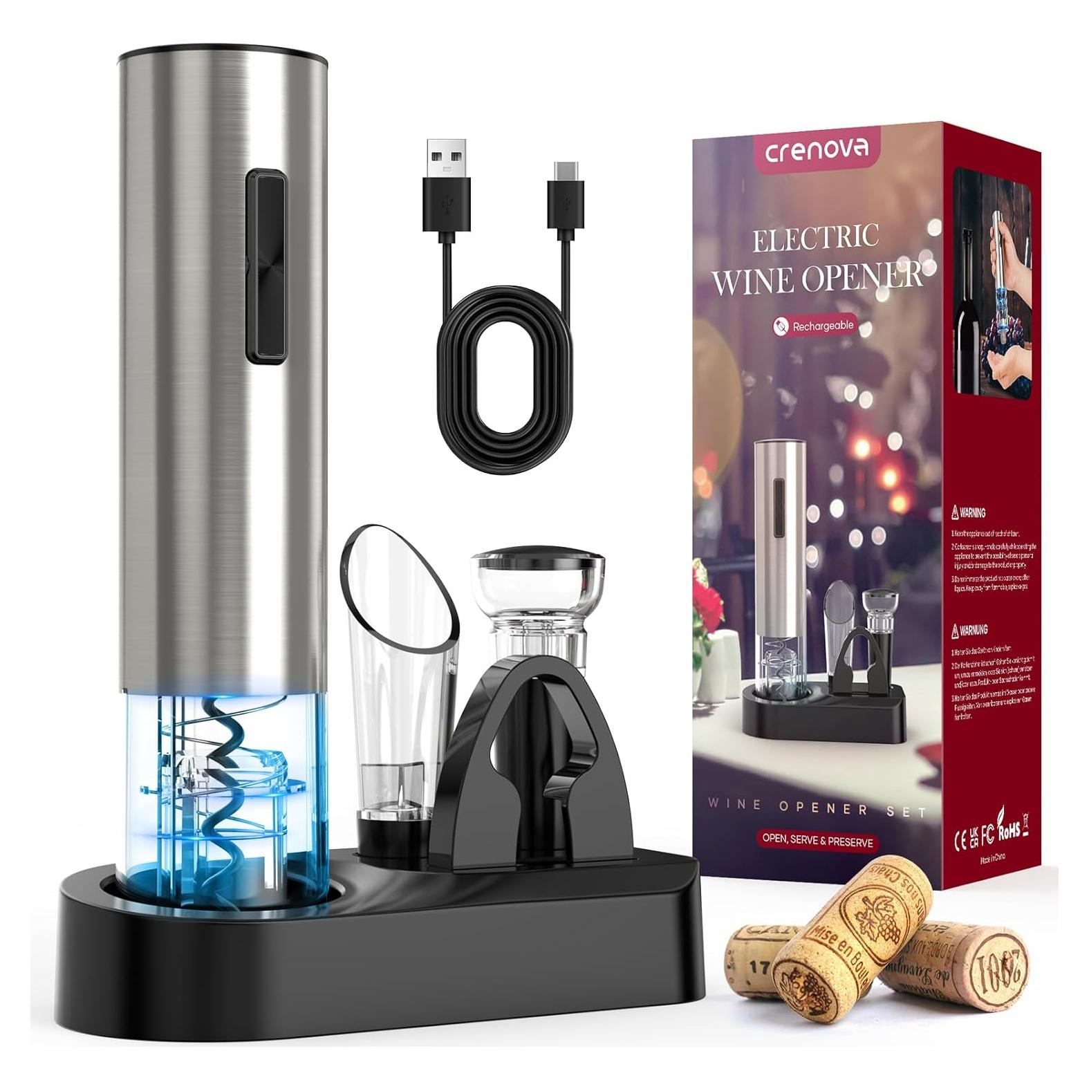 Abridor de Vino Eléctrico Crenova 6 en 1 Recargable