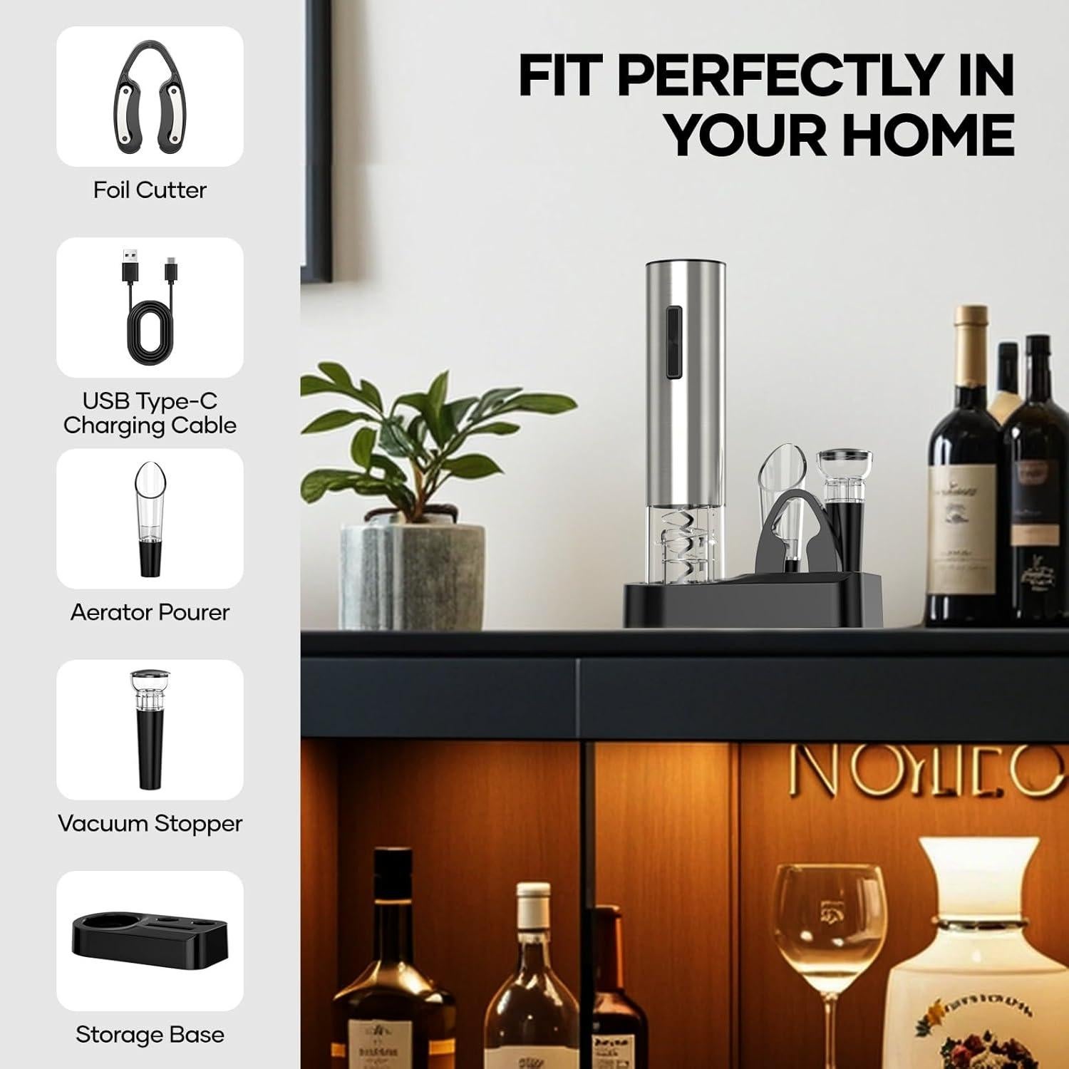 Abridor de Vino Eléctrico Crenova 6 en 1 Recargable