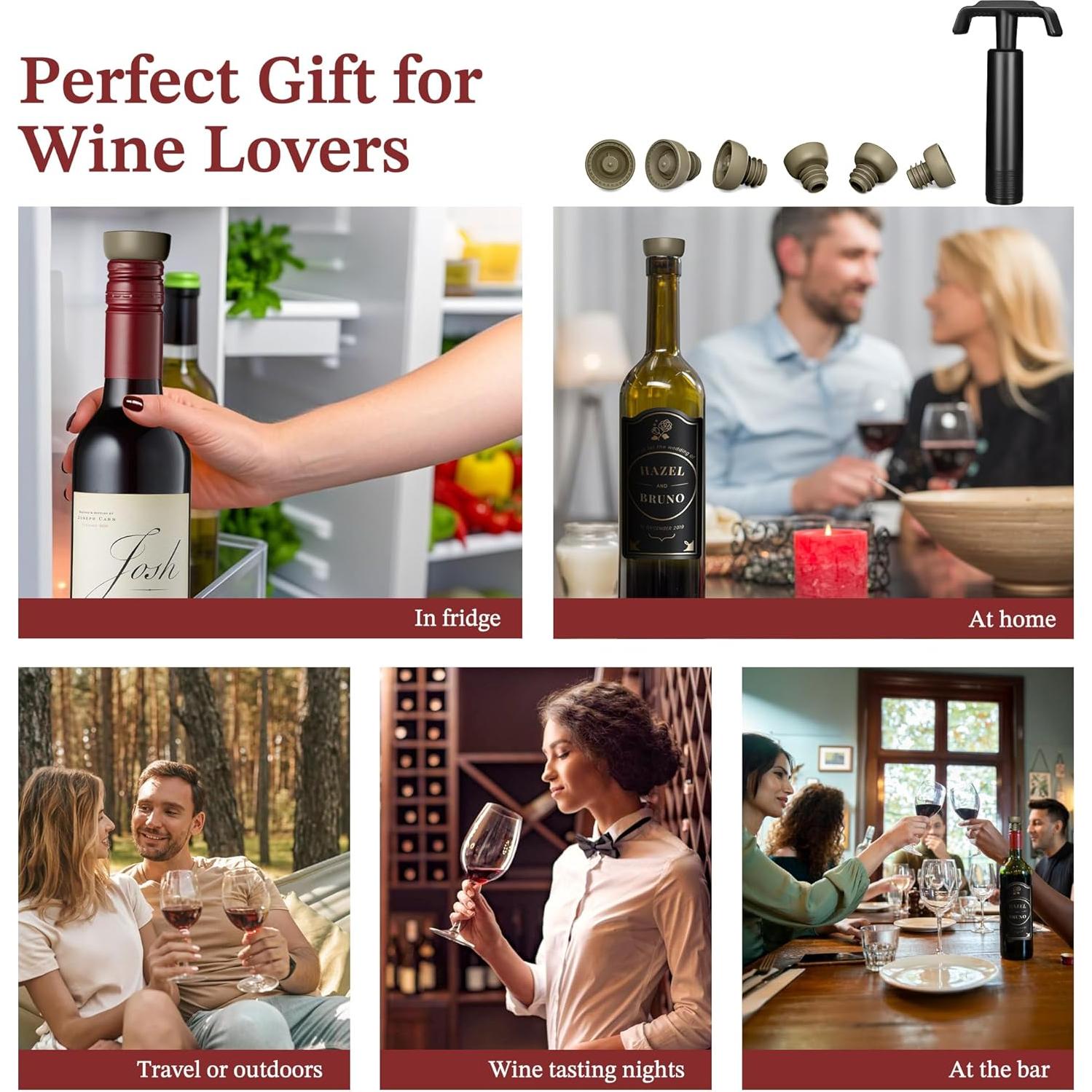 Bomba de Vacío para Vino SecuMake con 6 Tapones Reutilizables