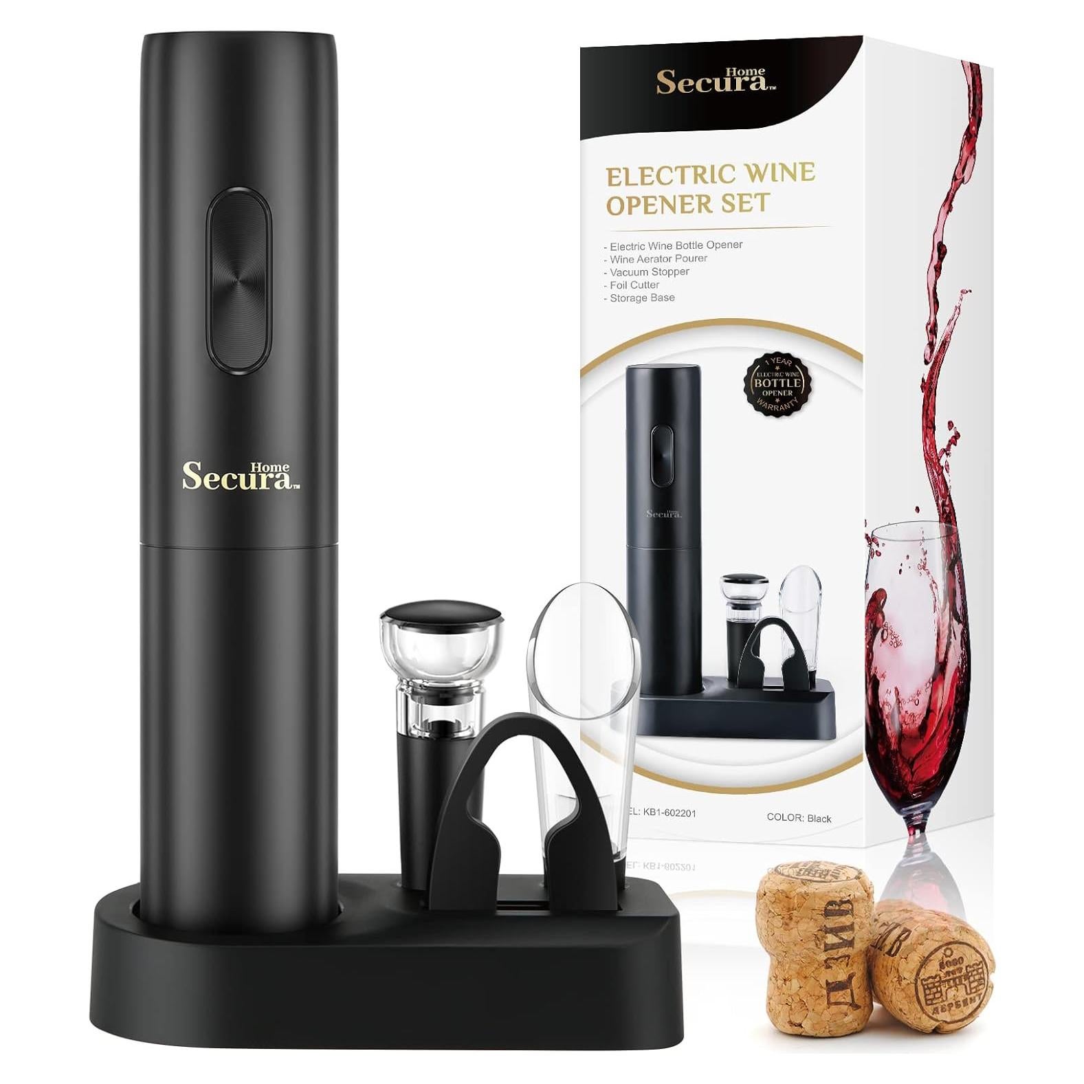 Abridor de Vino Eléctrico Secura KB1-602201 4-en-1 Negro