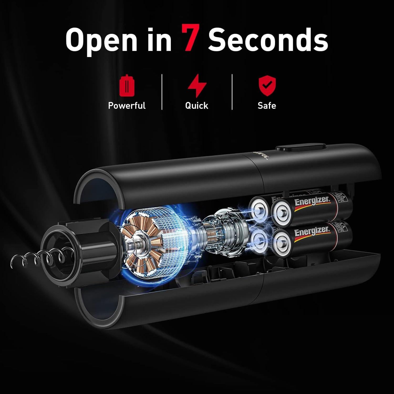 Abridor de Vino Eléctrico Secura KB1-602201 4-en-1 Negro