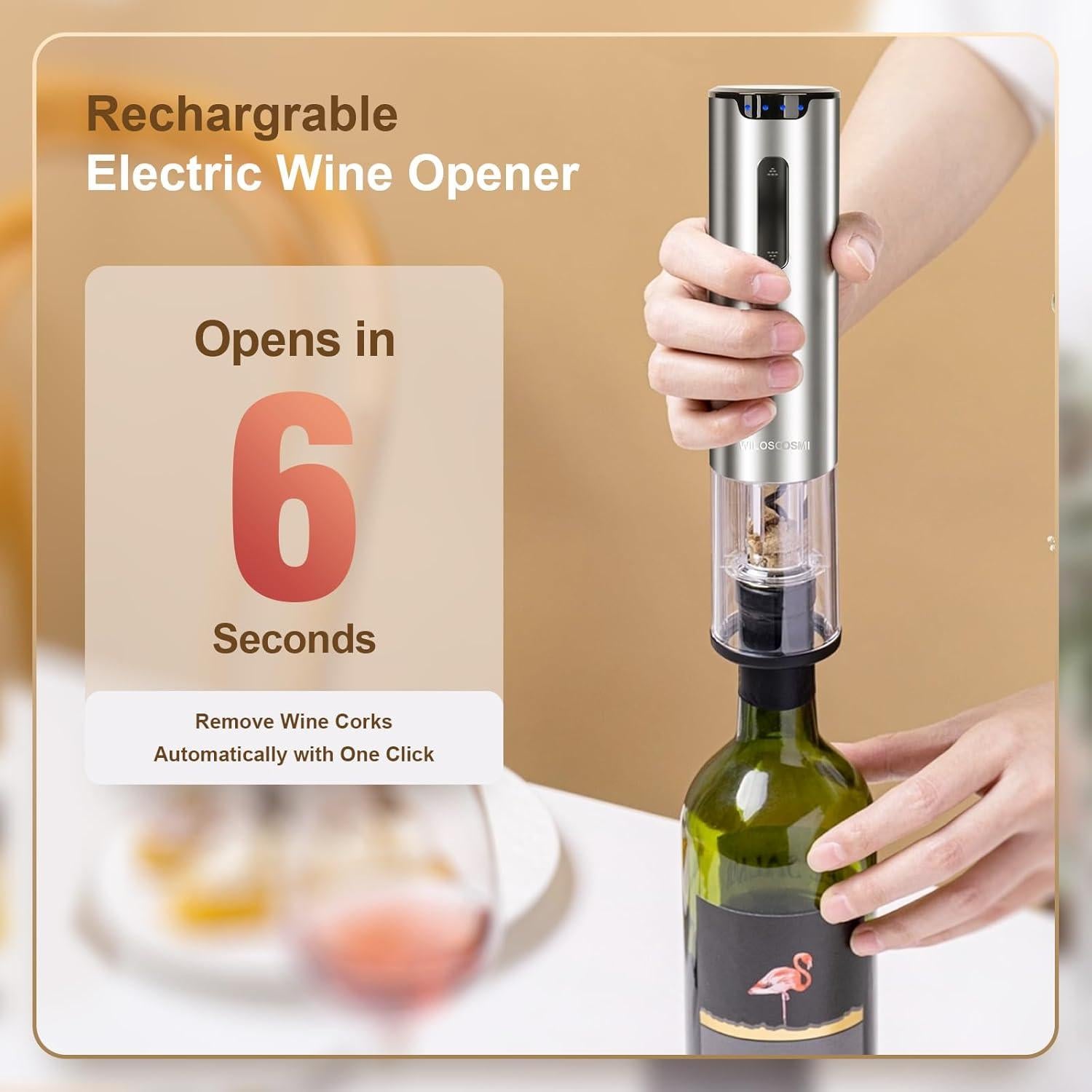 Juego de Abridor de Vino Eléctrico WILOSCOSMI 4 en 1 Acero Inoxidable