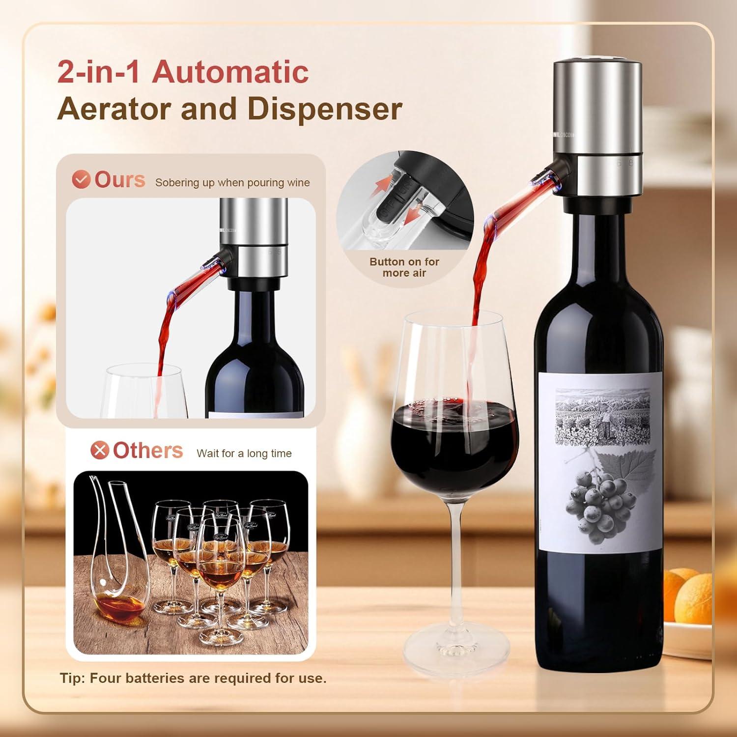 Juego de Abridor de Vino Eléctrico WILOSCOSMI 4 en 1 Acero Inoxidable