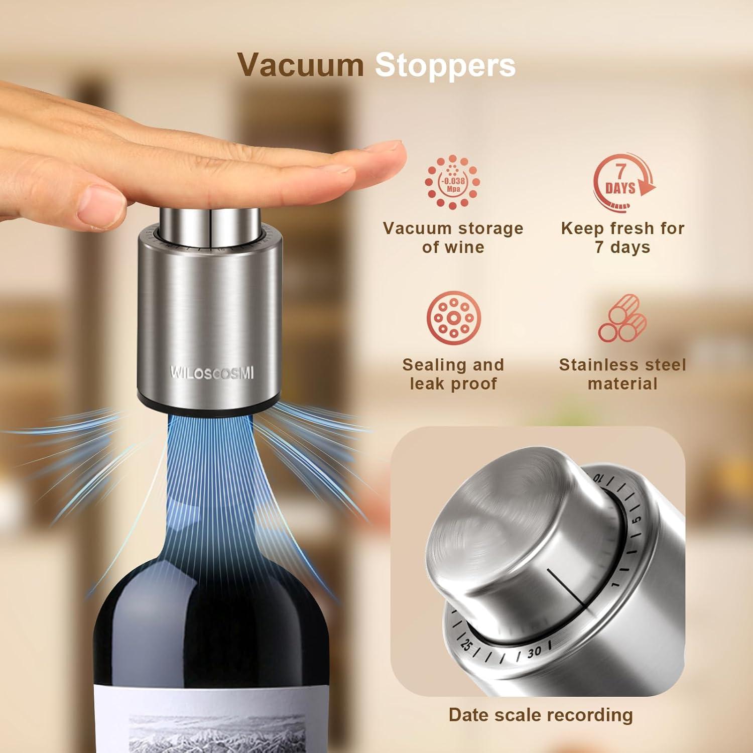 Juego de Abridor de Vino Eléctrico WILOSCOSMI 4 en 1 Acero Inoxidable