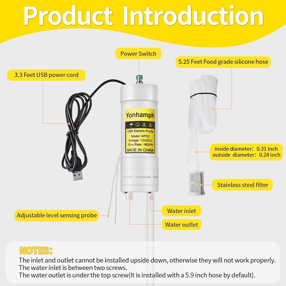 Bomba Eléctrica USB Grado Alimenticio Yonhamph 2LPM con Sensor