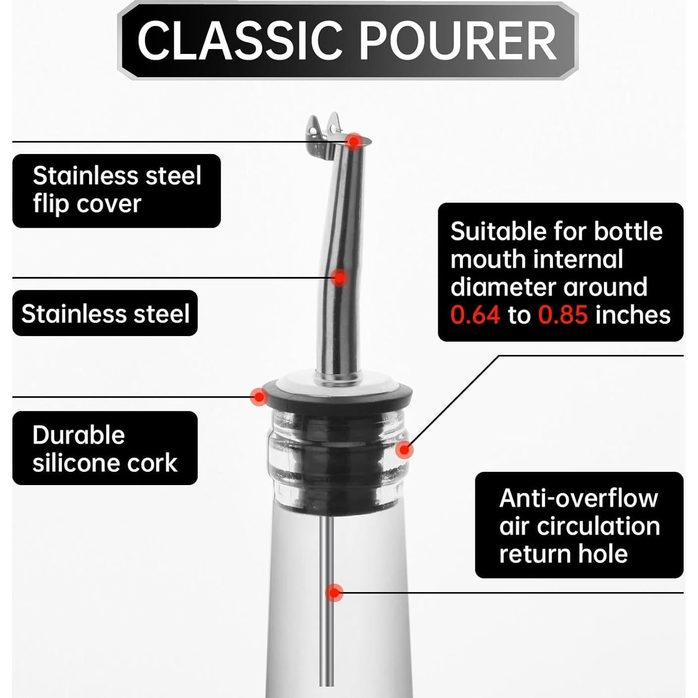 12 Vertedores de Licor eispap Acero Inoxidable con Tapas