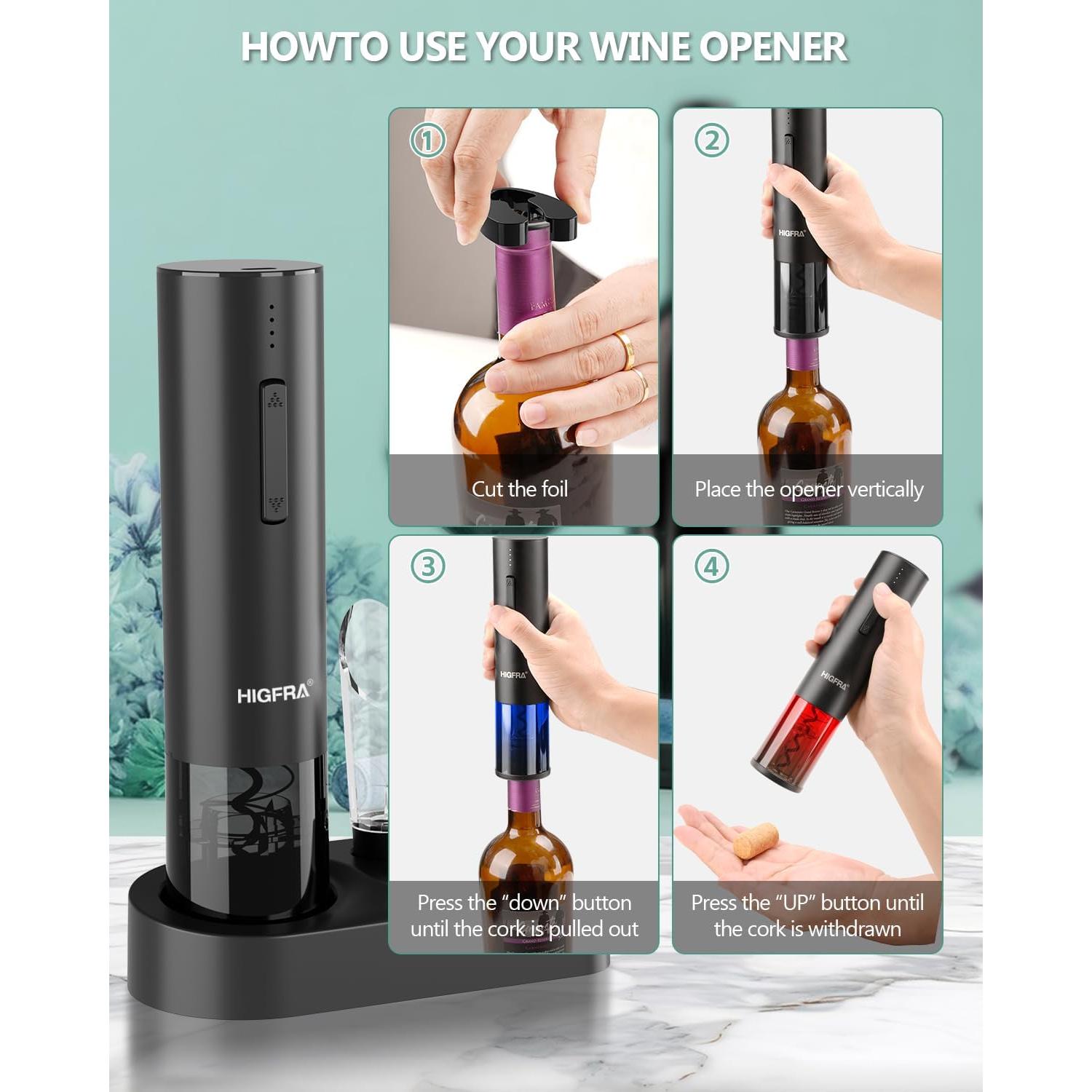Juego de Abridor de Vino Eléctrico Higfra con Accesorios 4 en 1