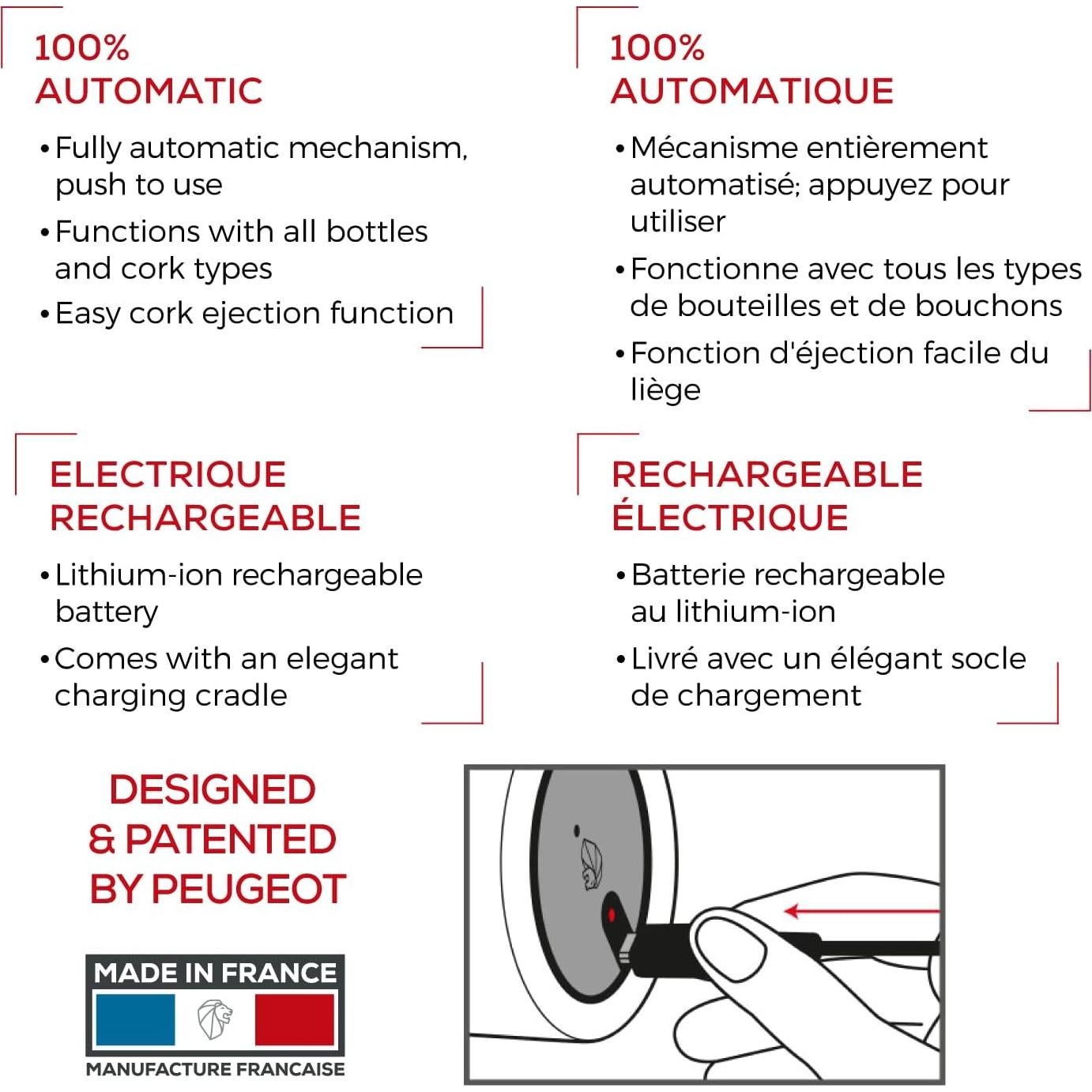 Sacacorchos Eléctrico Peugeot Elis Touch Acero Inoxidable 26.9 cm