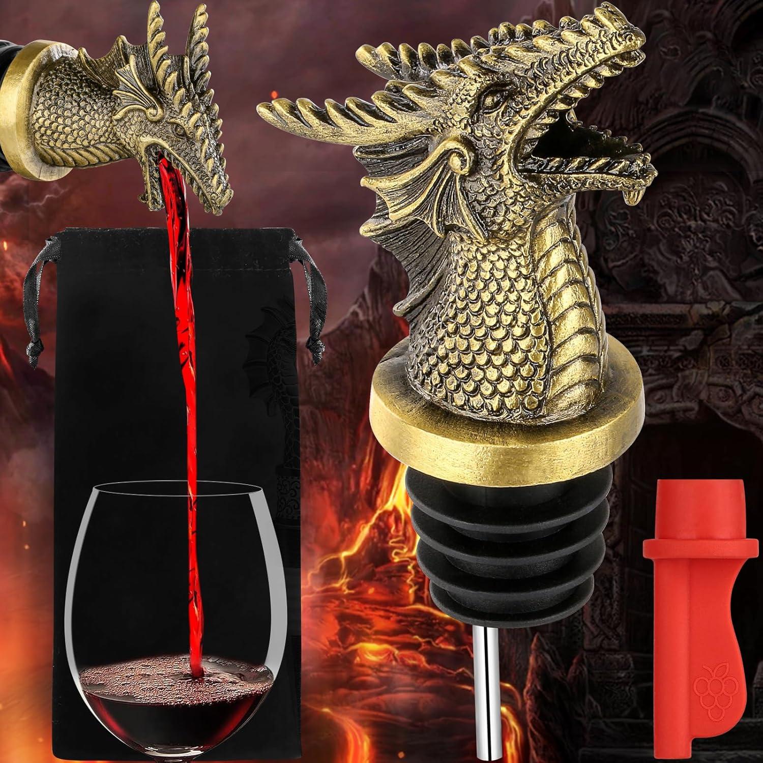 Vertedor y Tapón de Vino Dragón LKKCHER en Bronce