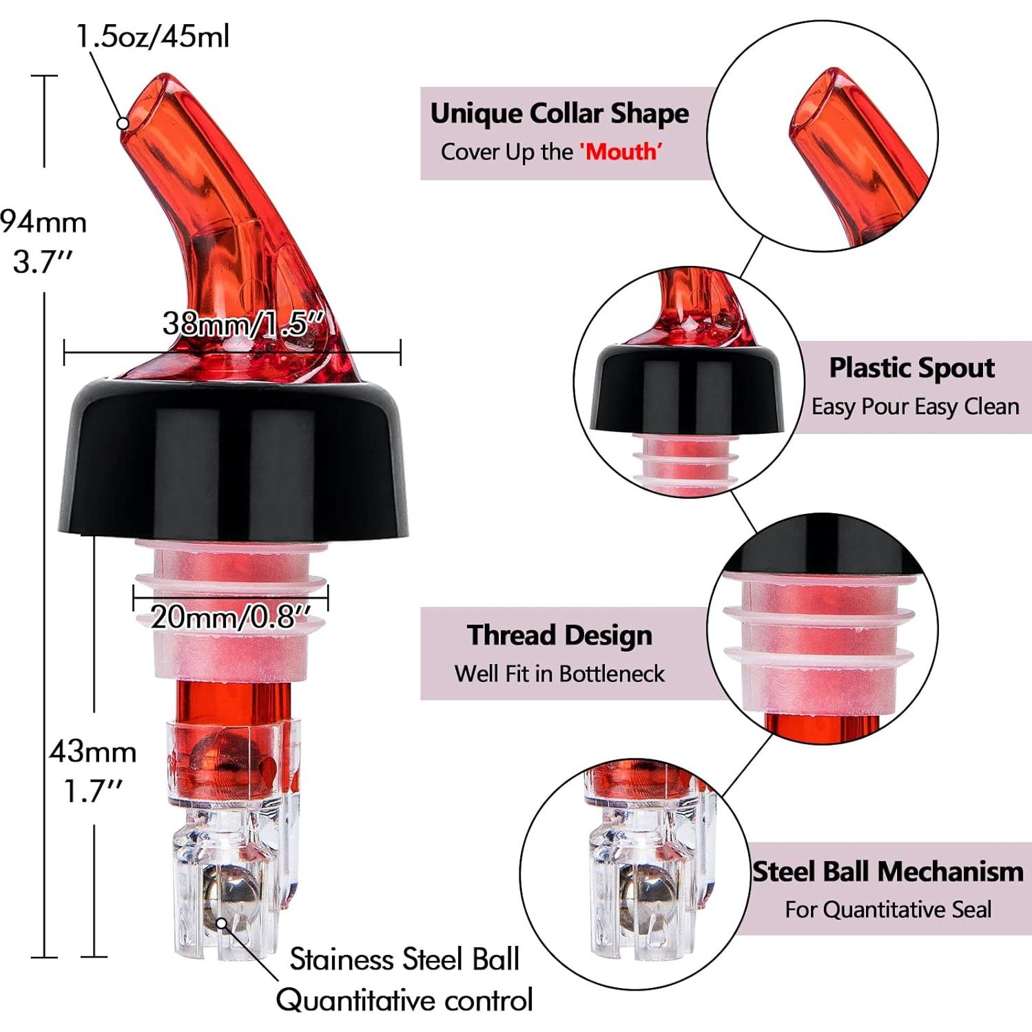 Vertedor Automático Medido LINALL - 12 Piezas 30ml Rojo