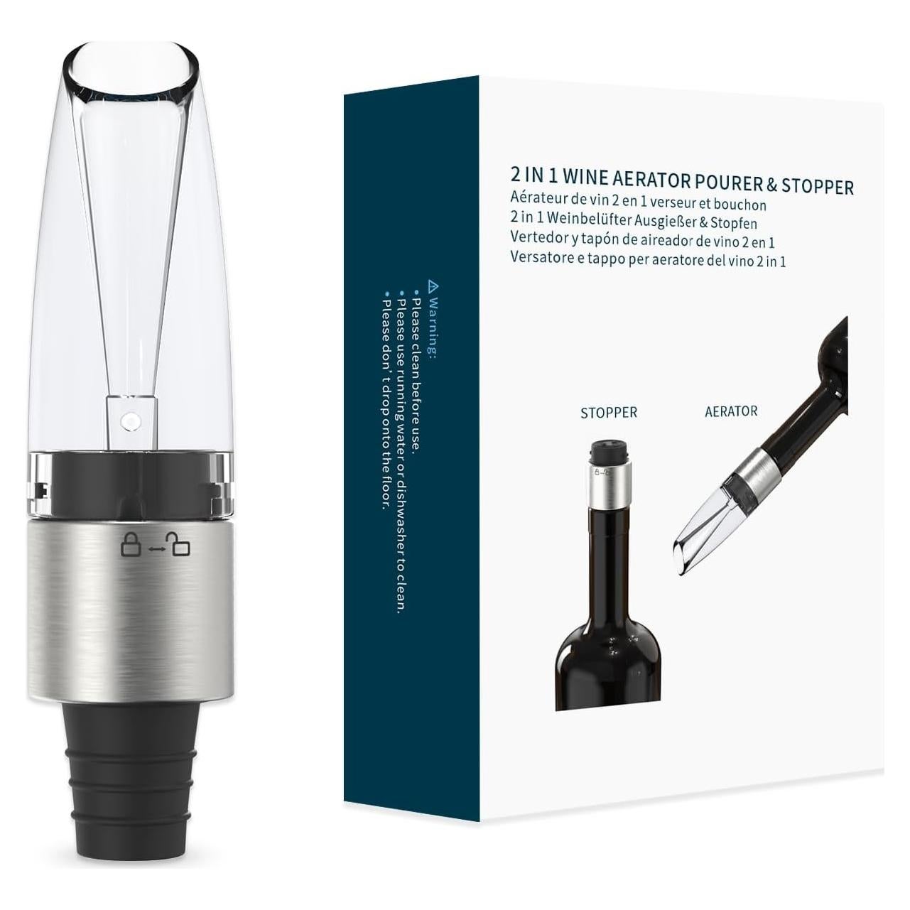 Aerador de Vino 2-en-1 KITCHENDAO Vertedor y Tapón Libre de BPA