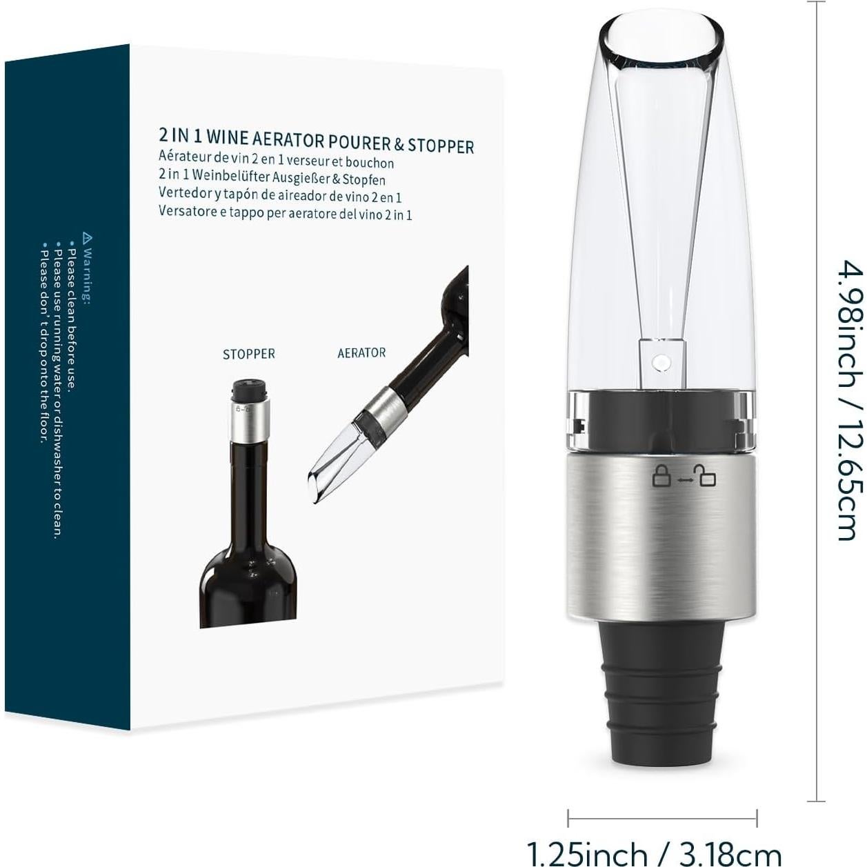 Aerador de Vino 2-en-1 KITCHENDAO Vertedor y Tapón Libre de BPA