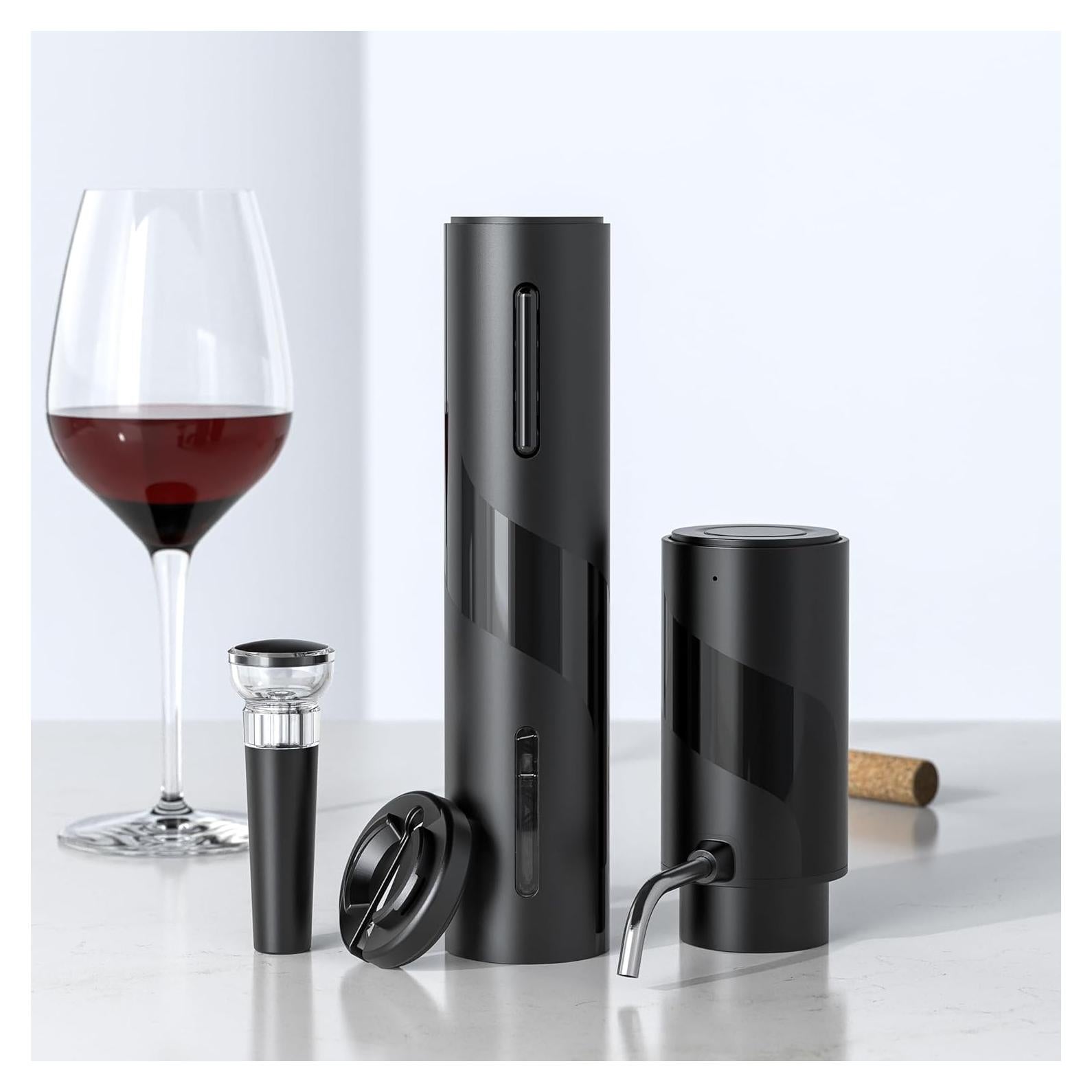 Set Abridor de Vino Eléctrico 4-en-1 Kavydens Negro