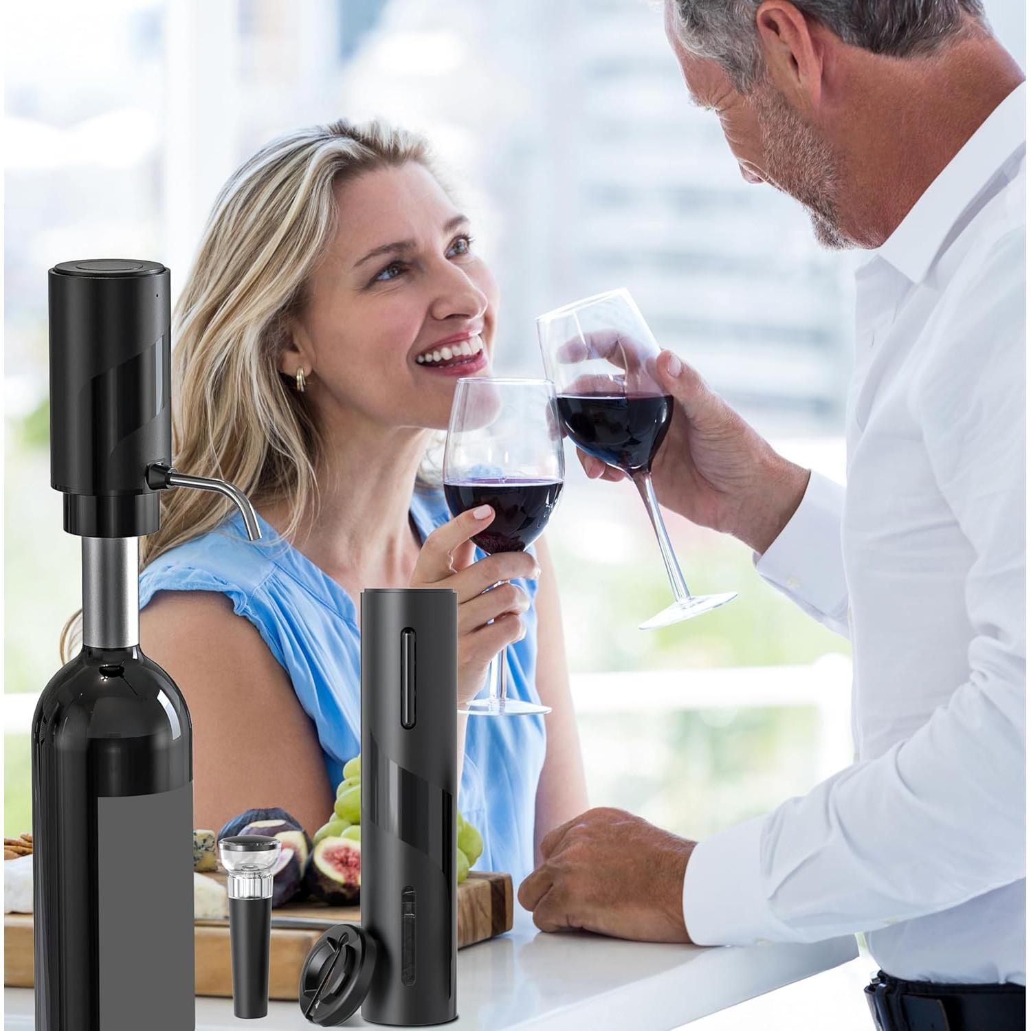 Set Abridor de Vino Eléctrico 4-en-1 Kavydens Negro