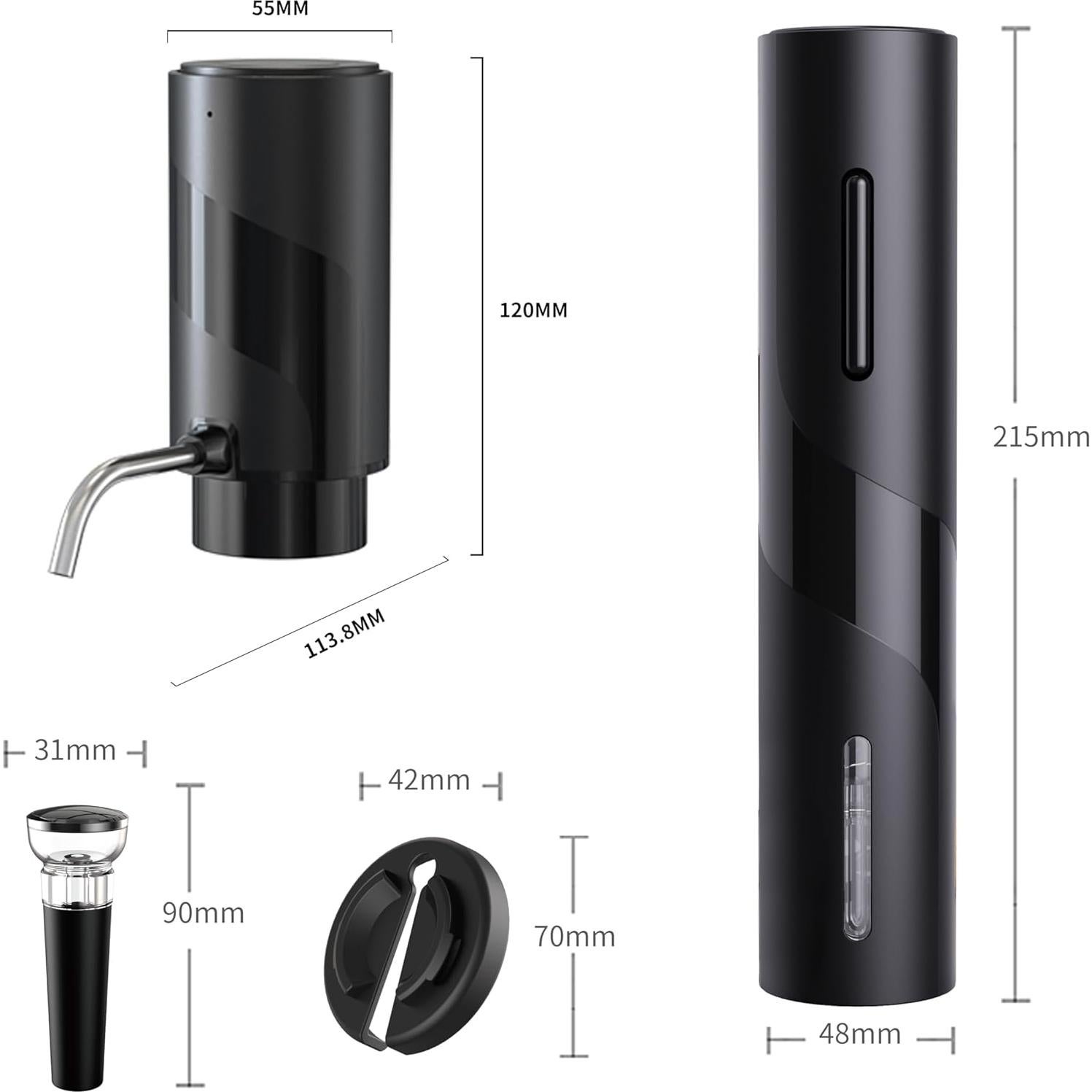 Set Abridor de Vino Eléctrico 4-en-1 Kavydens Negro