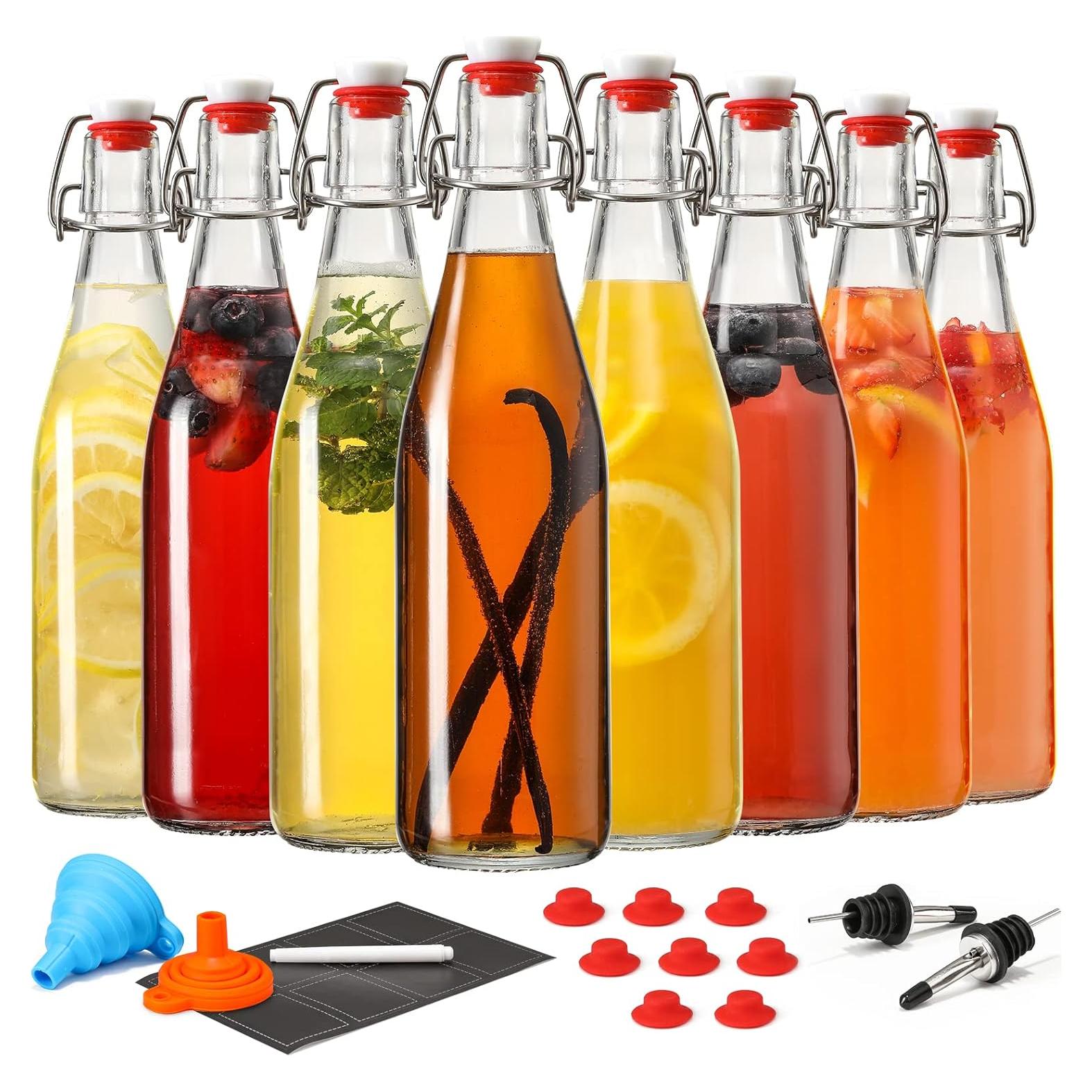 8 Botellas de Vidrio 16oz AOZITA con Tapa Swing Hermética