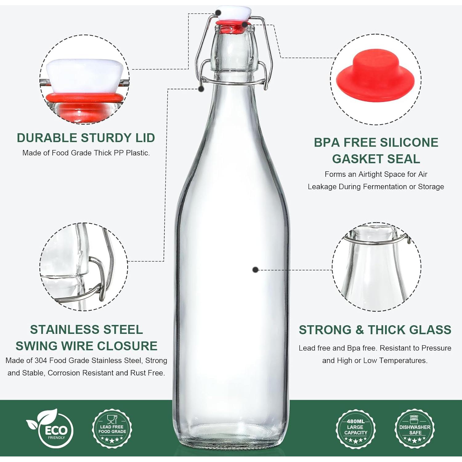 8 Botellas de Vidrio 16oz AOZITA con Tapa Swing Hermética