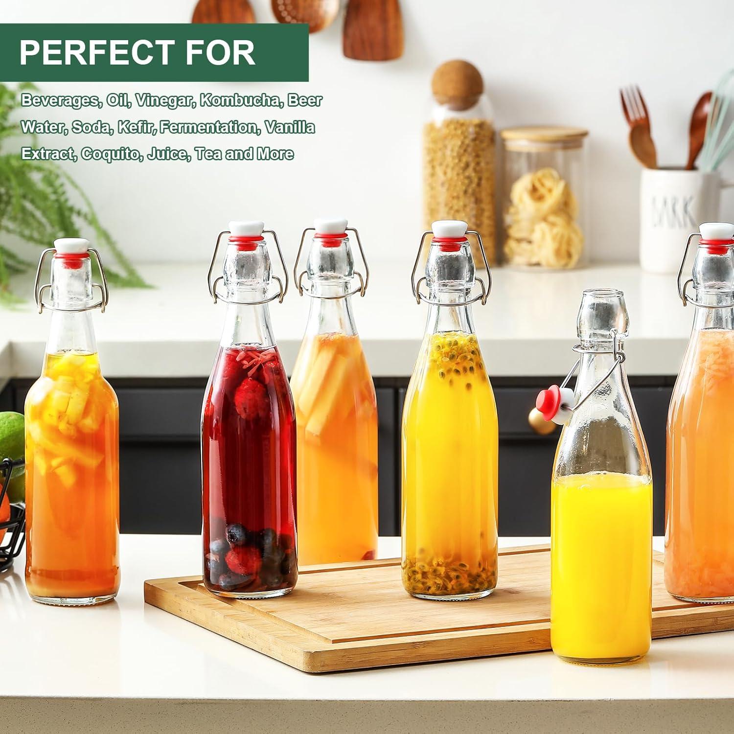 8 Botellas de Vidrio 16oz AOZITA con Tapa Swing Hermética