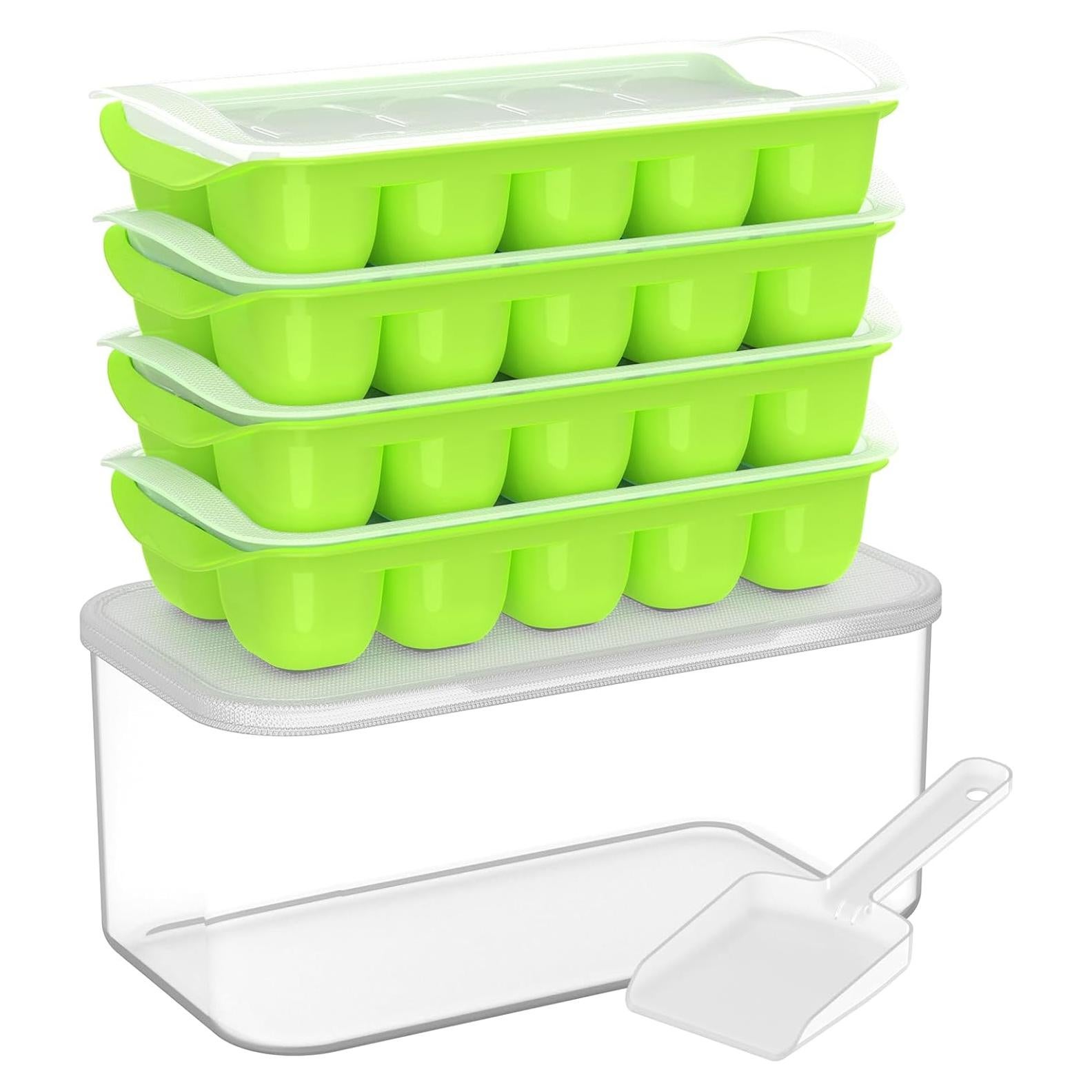 Bandeja de Hielo DOQAUS con Tapa y Contenedor - 4 Piezas