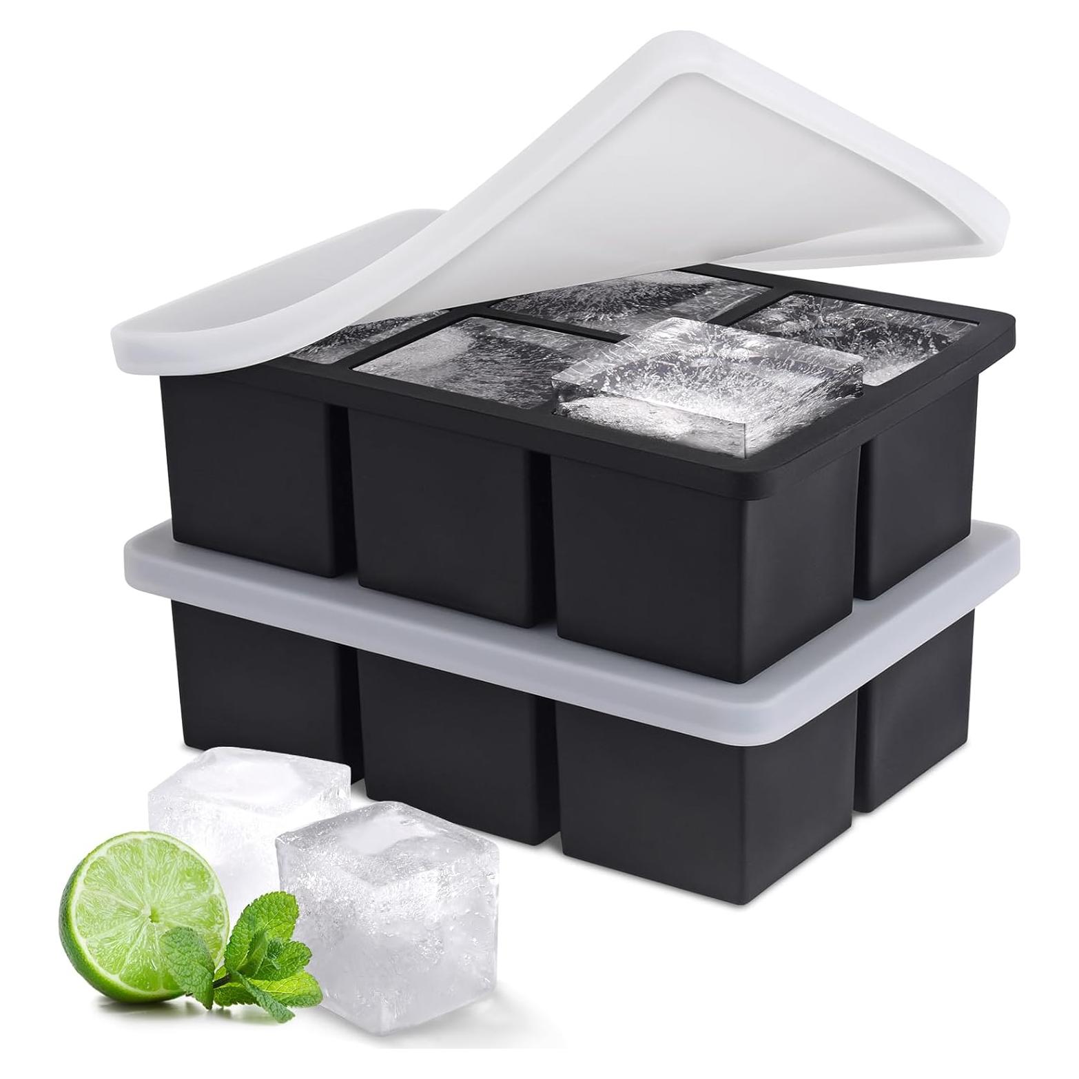 Bandeja de Hielo SLGOL con Tapa - 2 Moldes Silicona 6 Cubos